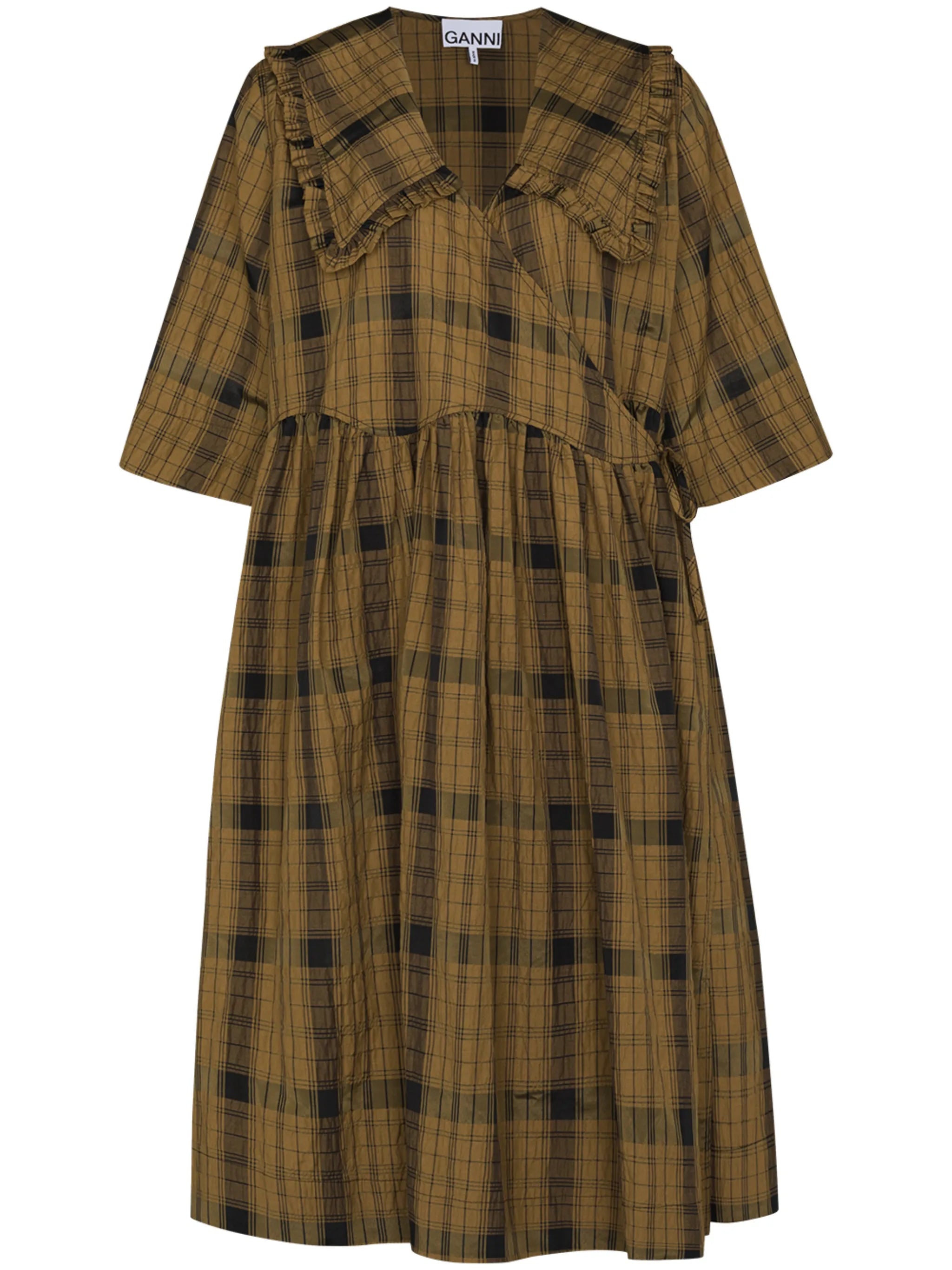Peter Pan collar checked midi dress