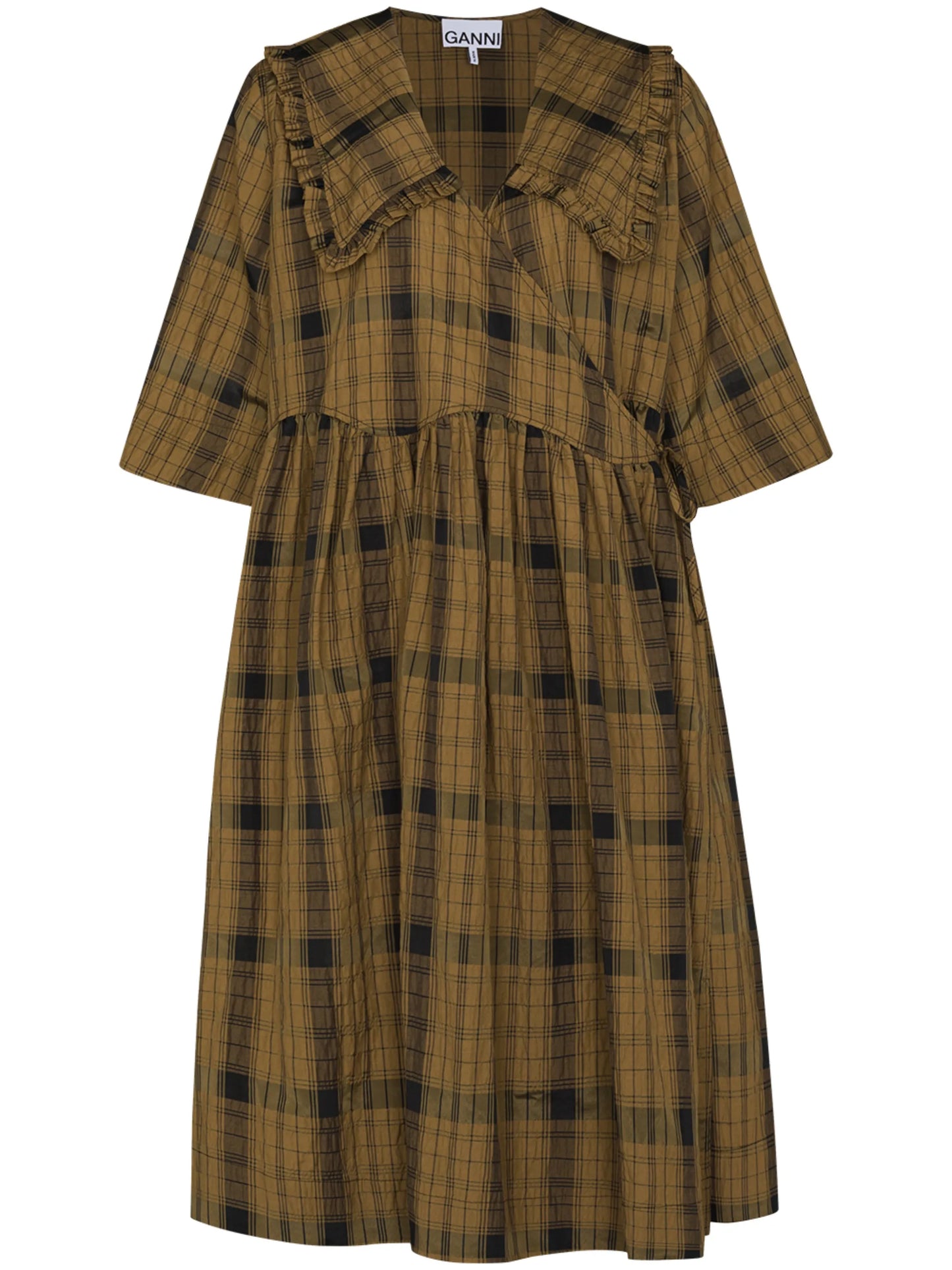 Peter Pan collar checked midi dress