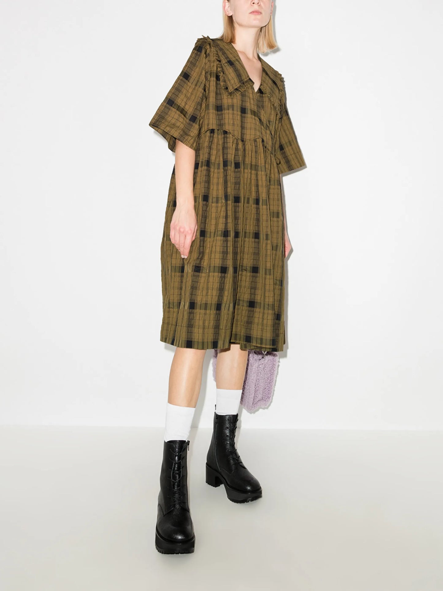 Peter Pan collar checked midi dress