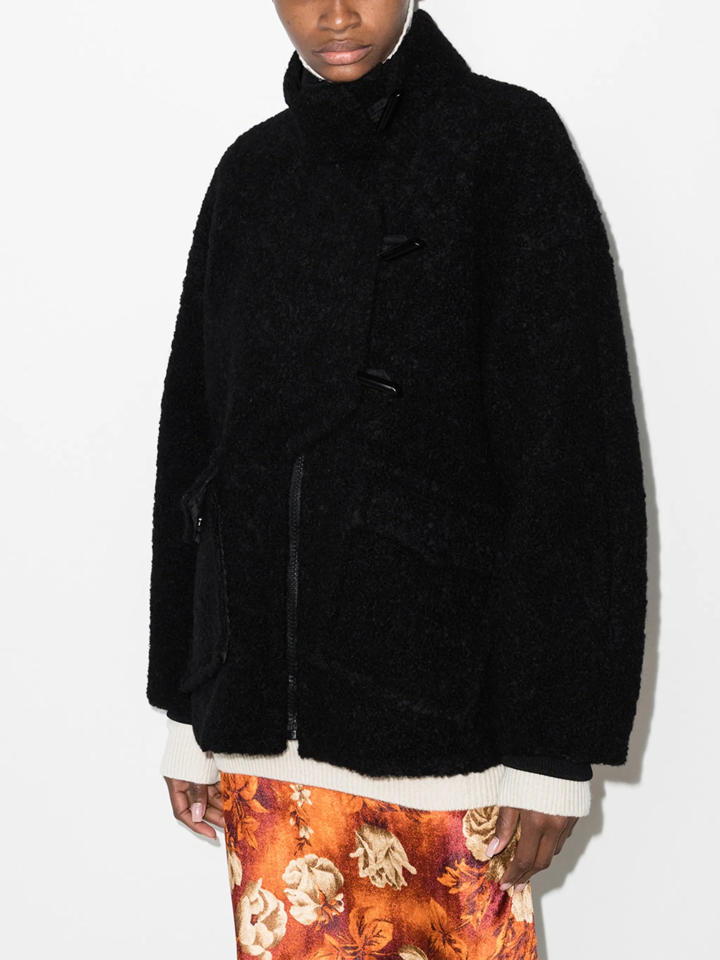 asymmetric boucle buttoned jacket