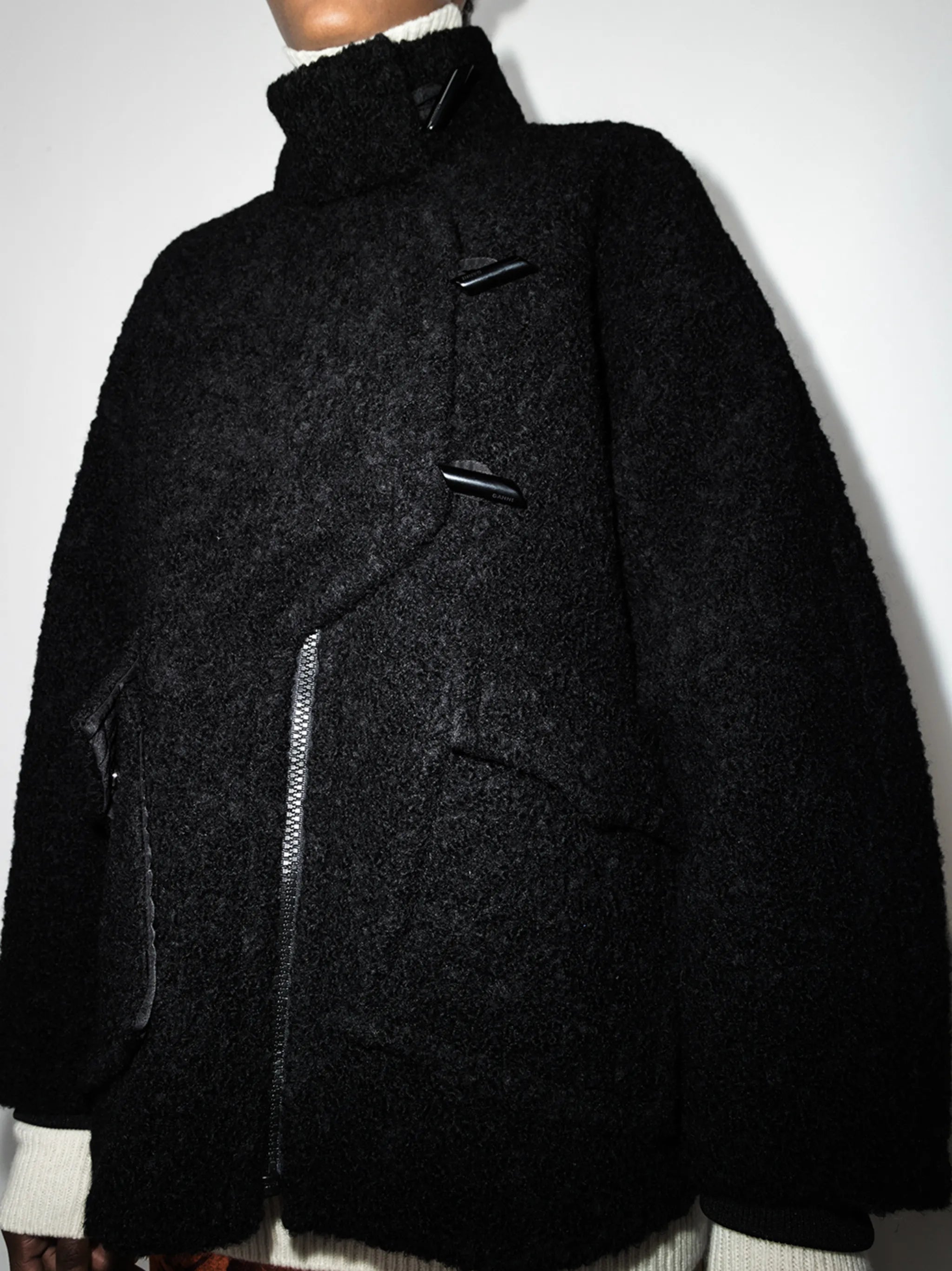 asymmetric boucle buttoned jacket