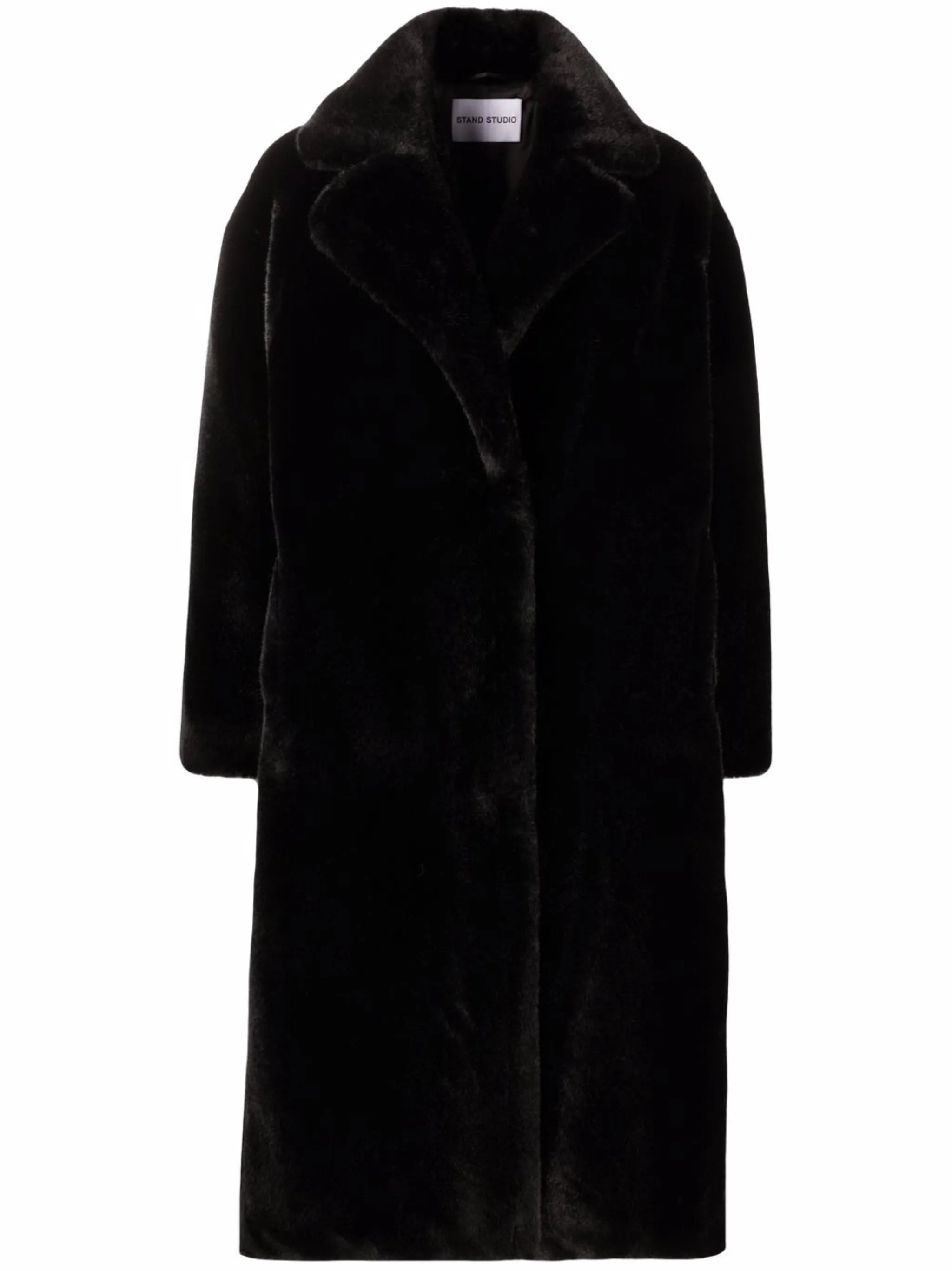 notched-lapels midi faux-fur coat