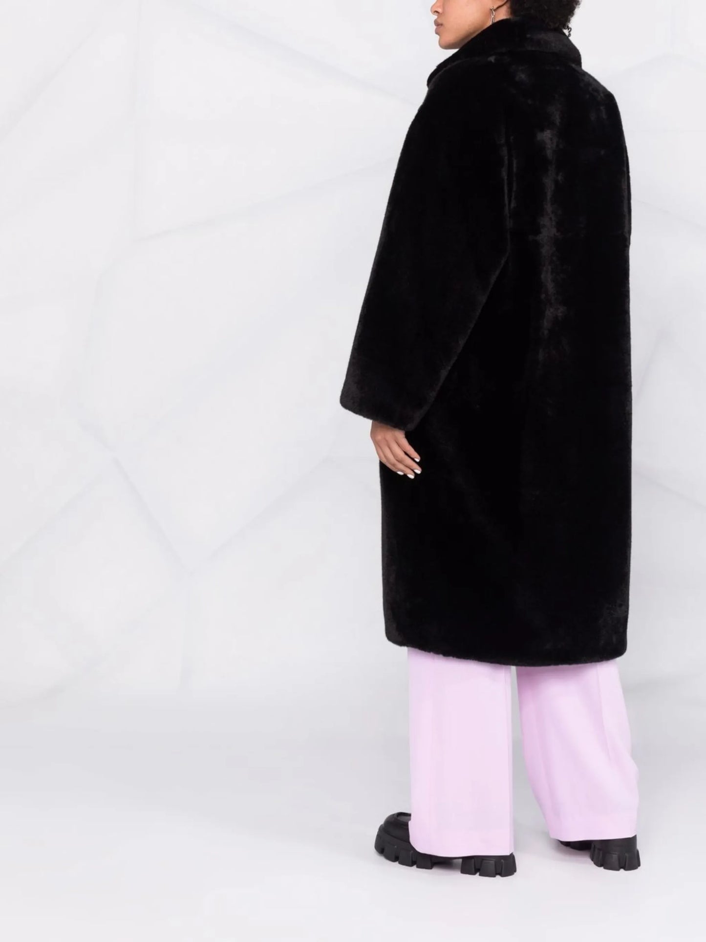 notched-lapels midi faux-fur coat