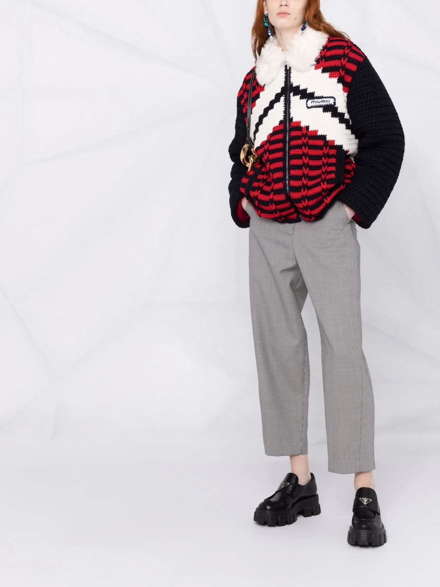 houndstooth cropped trousers
