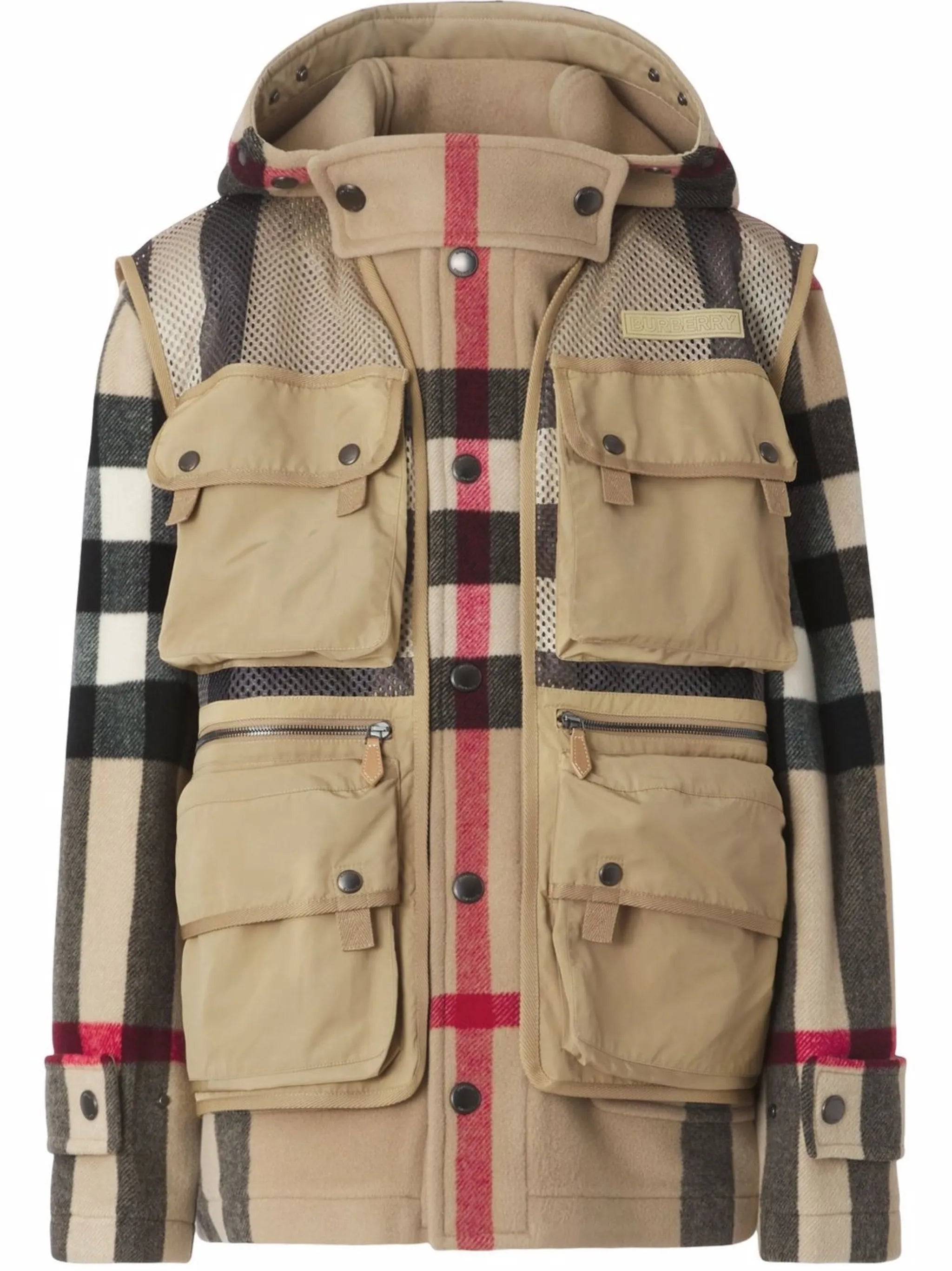 detachable-gilet check hooded jacket