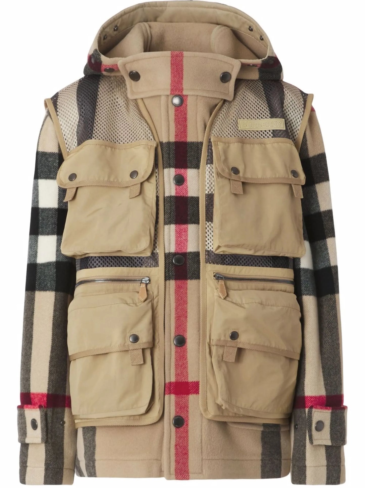 detachable-gilet check hooded jacket