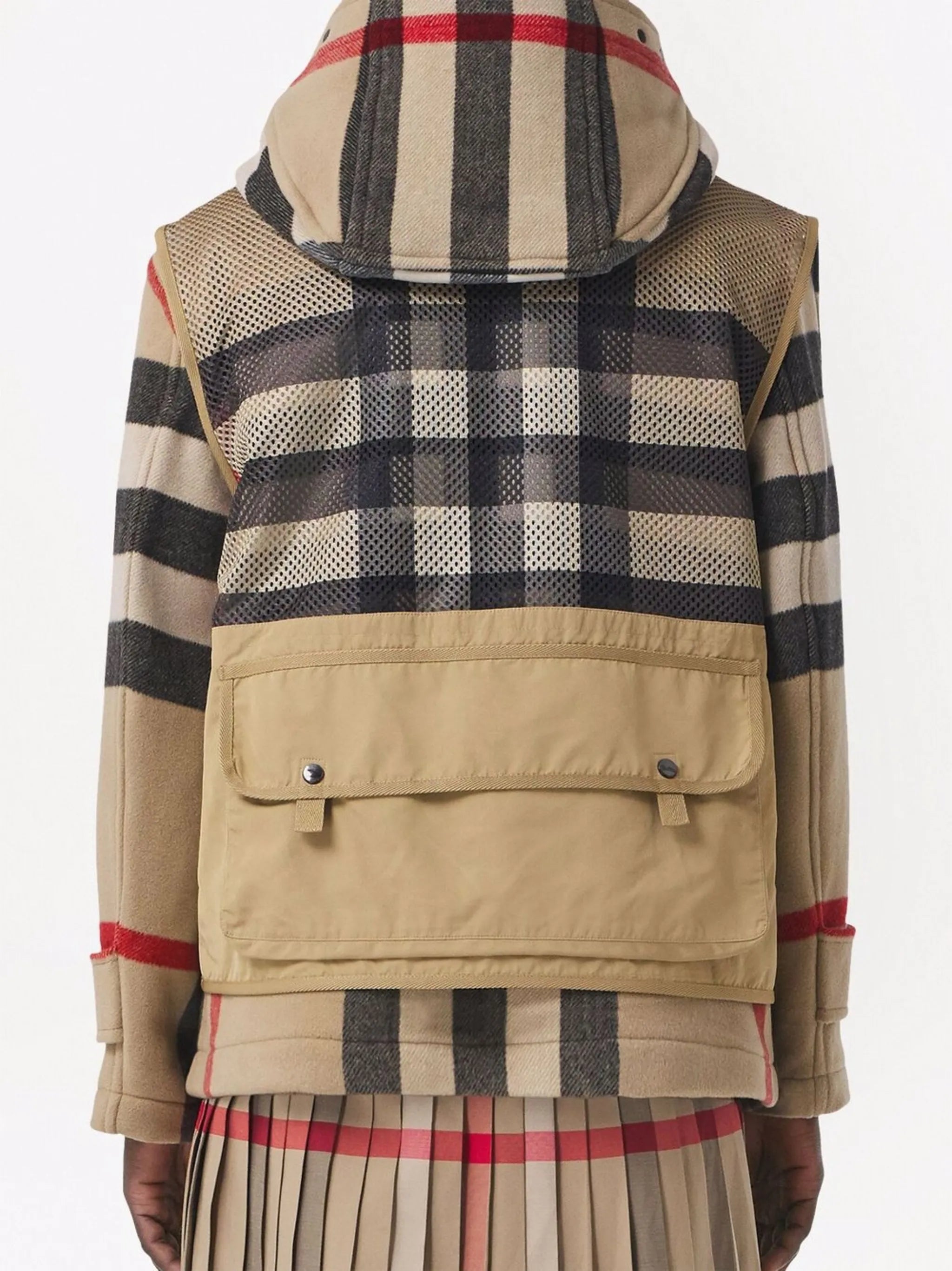 detachable-gilet check hooded jacket