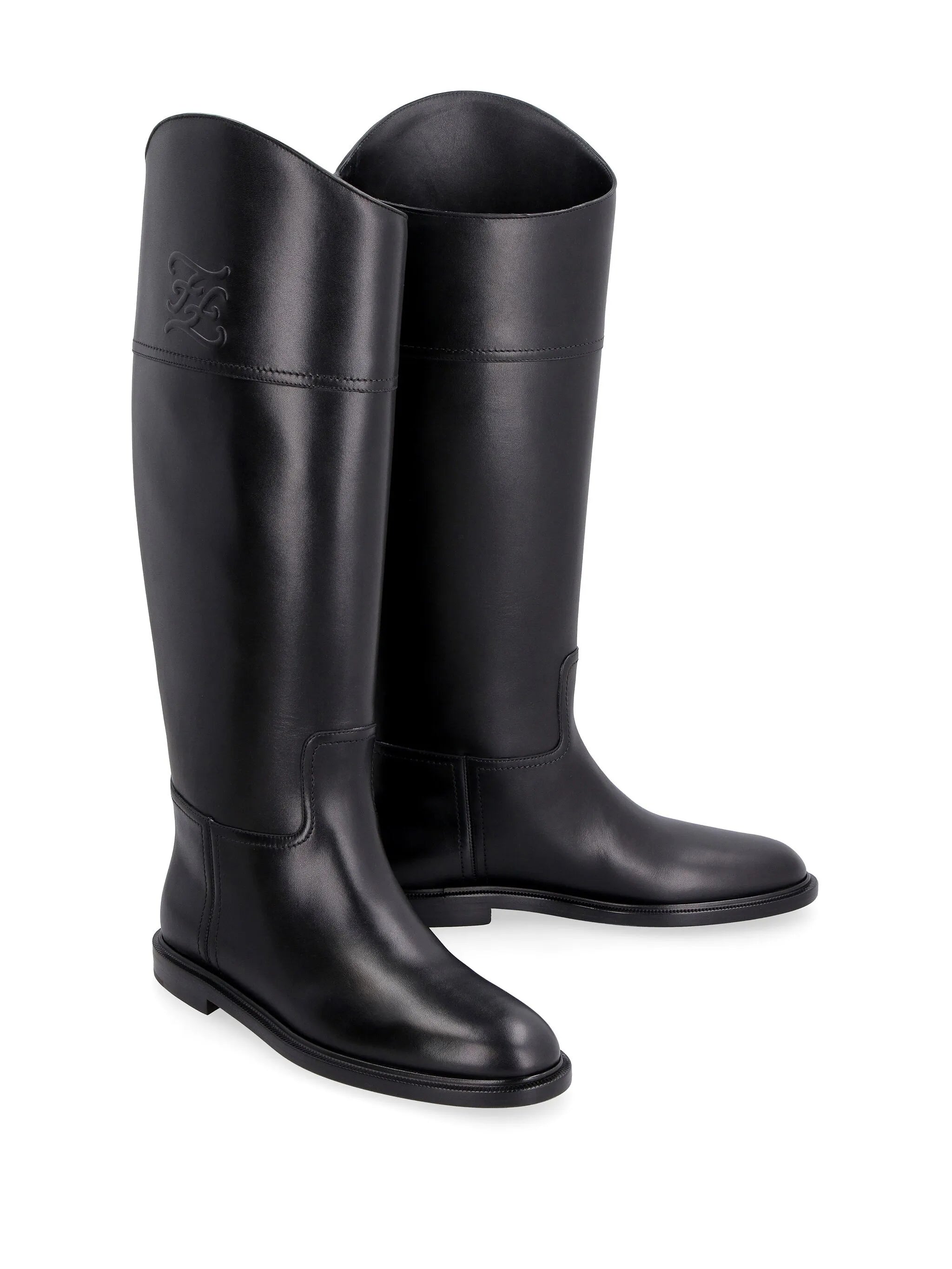 Karligraphy knee-high leather boots