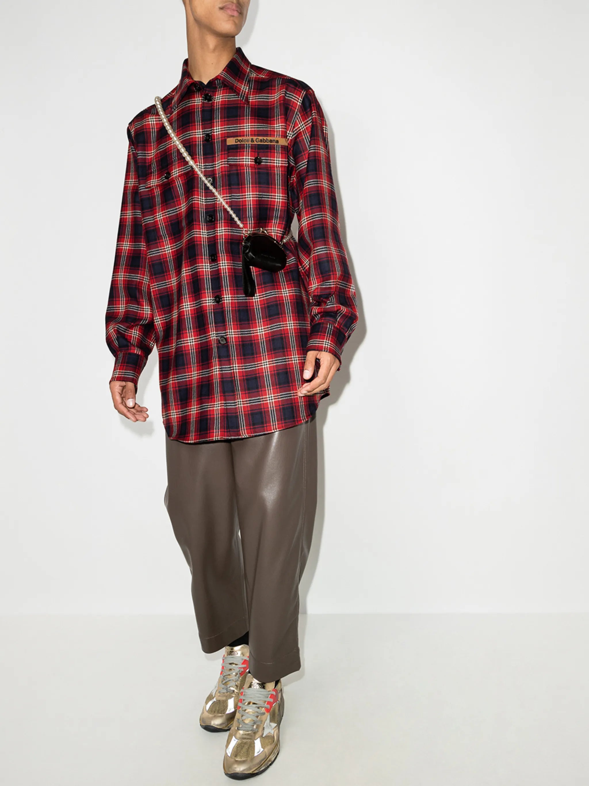 logo patch plaid shirt