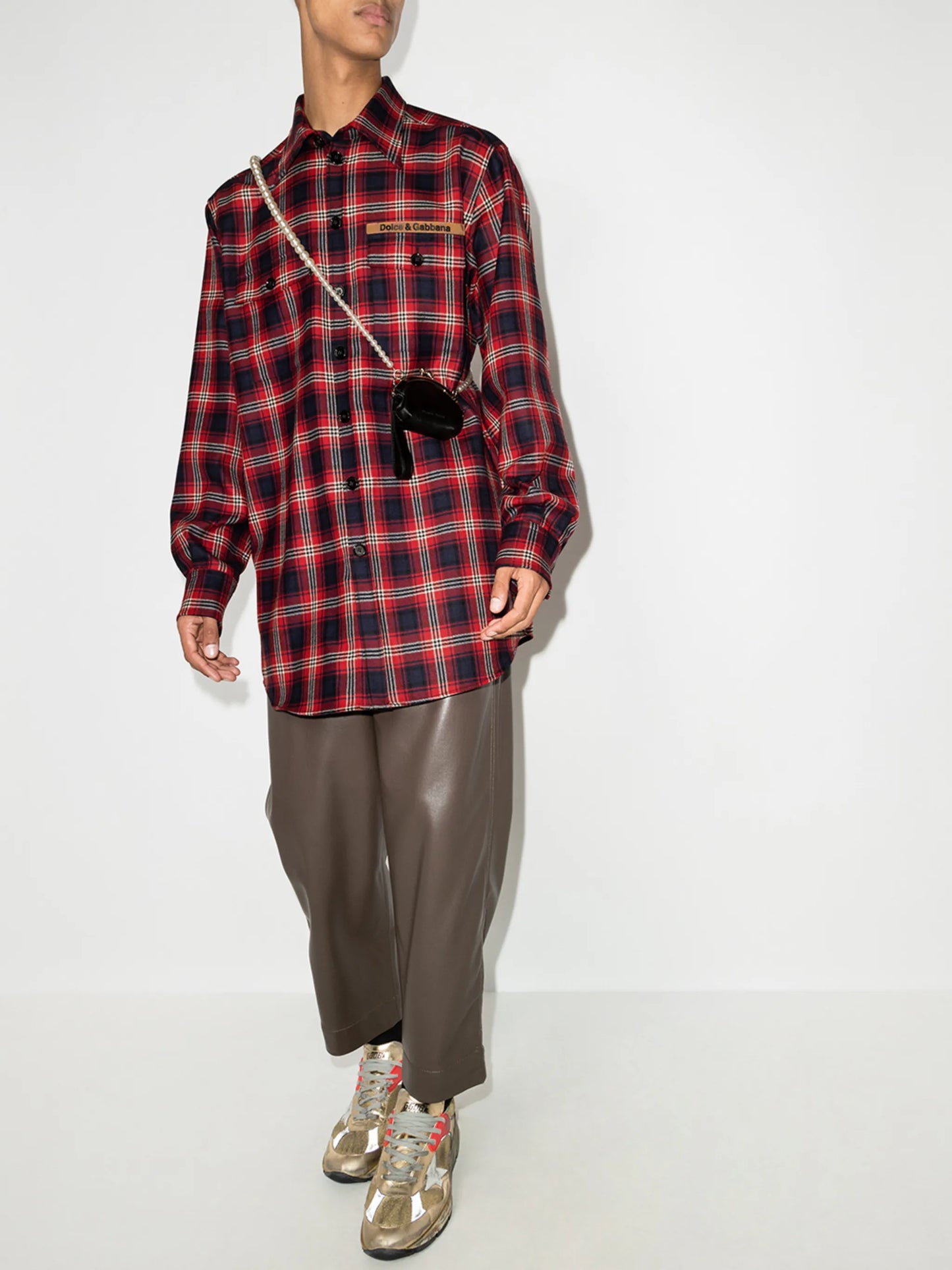 logo patch plaid shirt