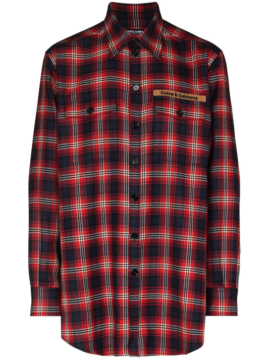 logo patch plaid shirt