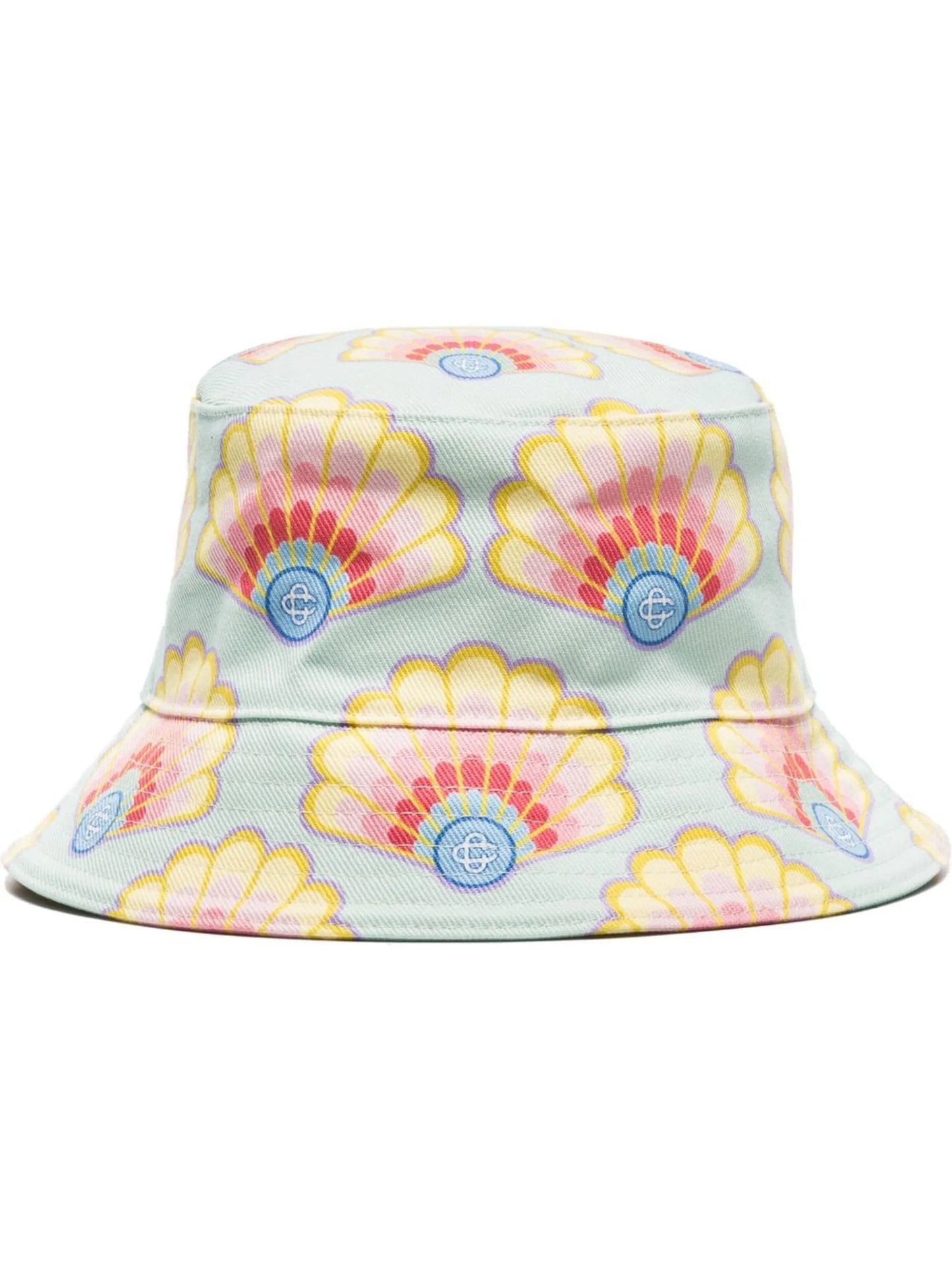 shell-print denim bucket hat