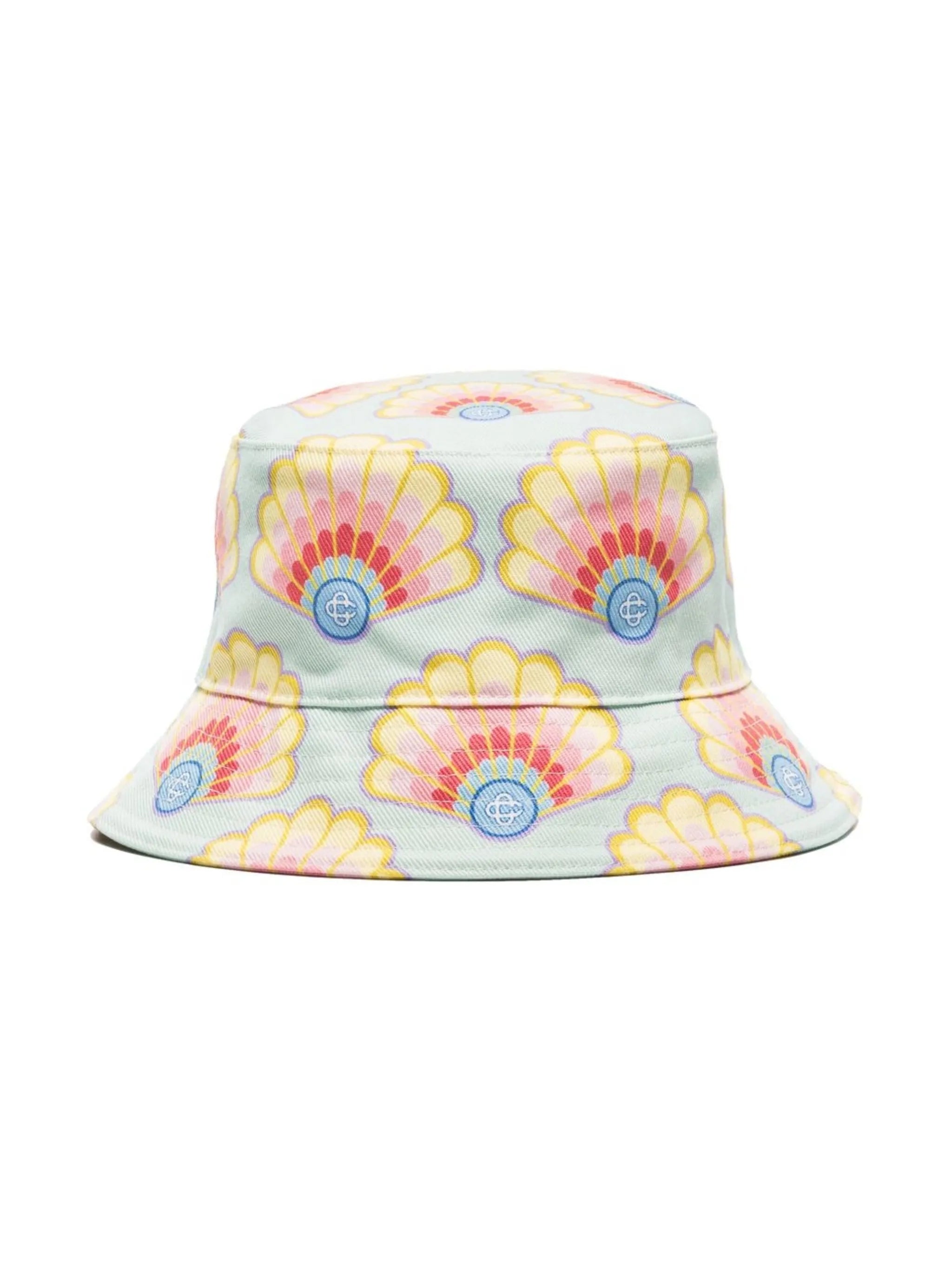 shell-print denim bucket hat