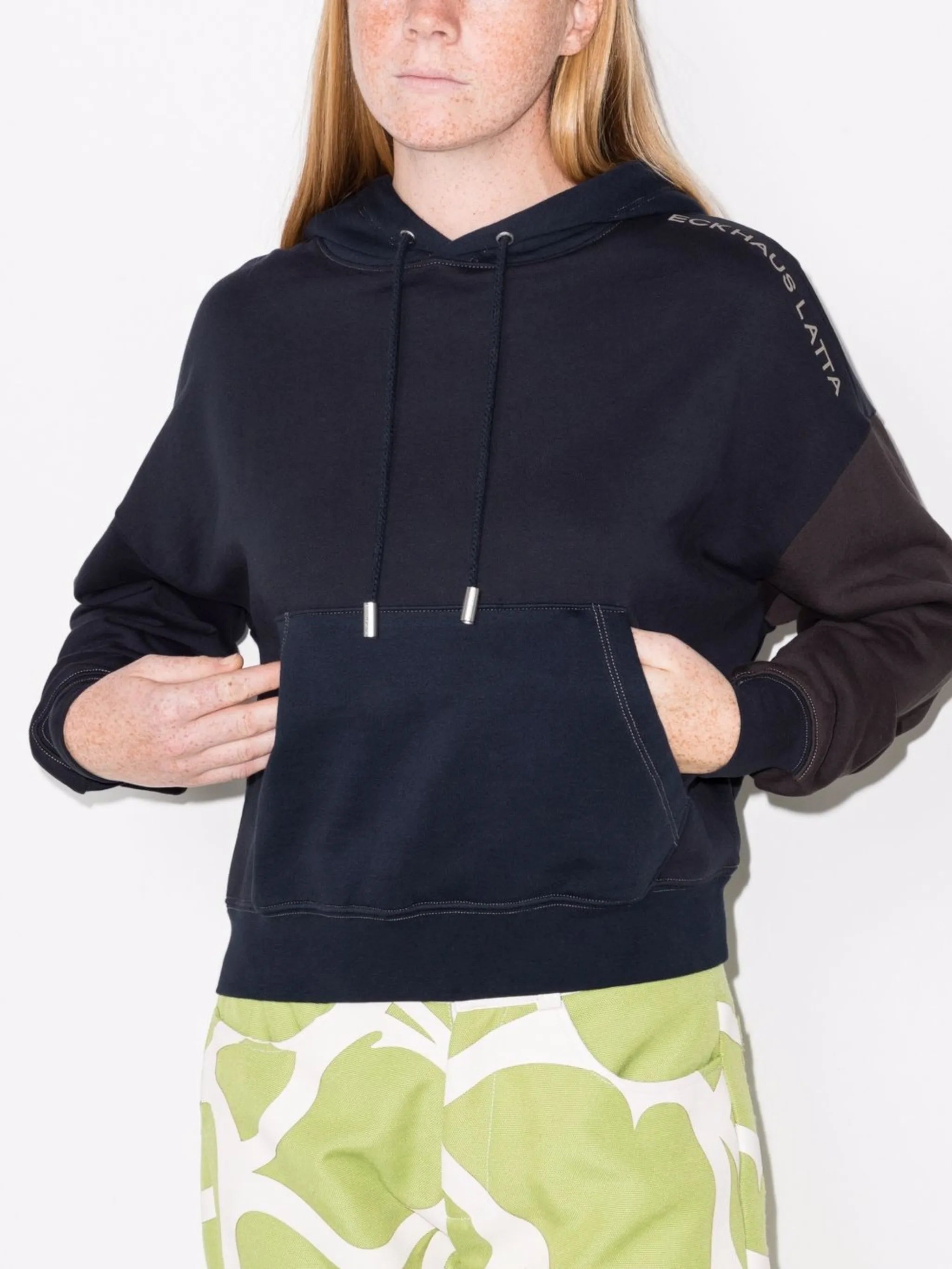 panelled cotton hoodie
