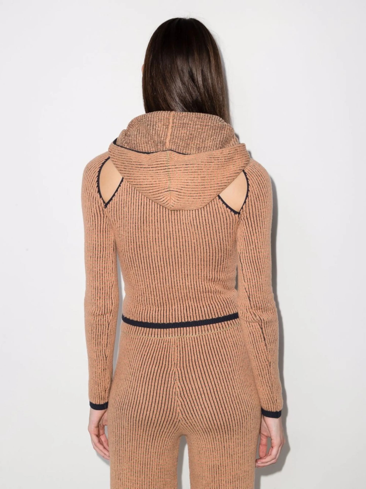 Pixel cut-out hooded ribbed top