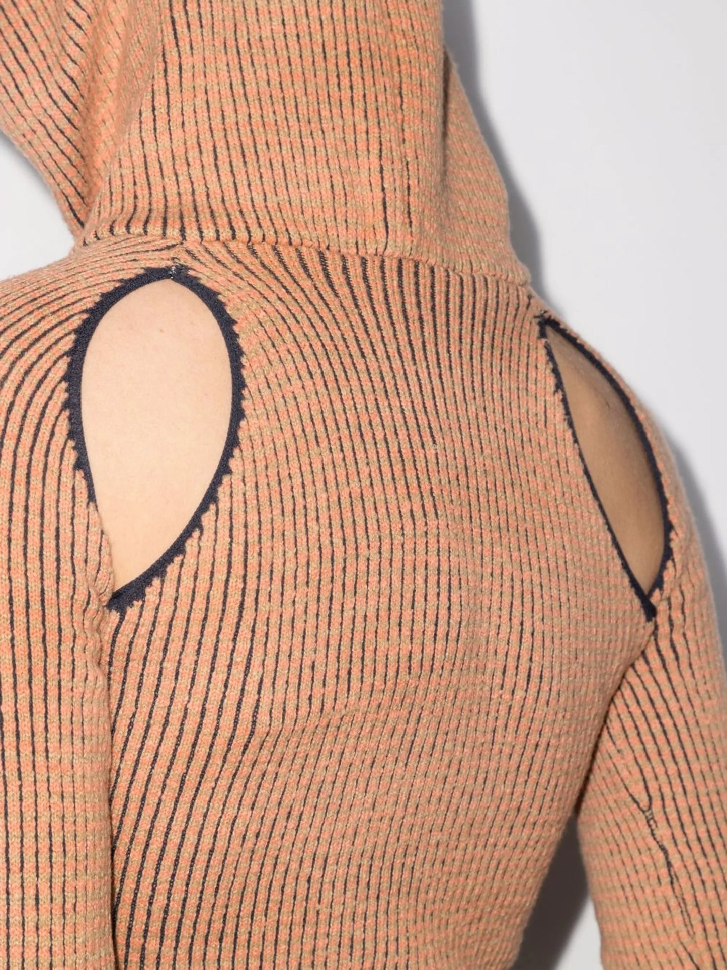 Pixel cut-out hooded ribbed top