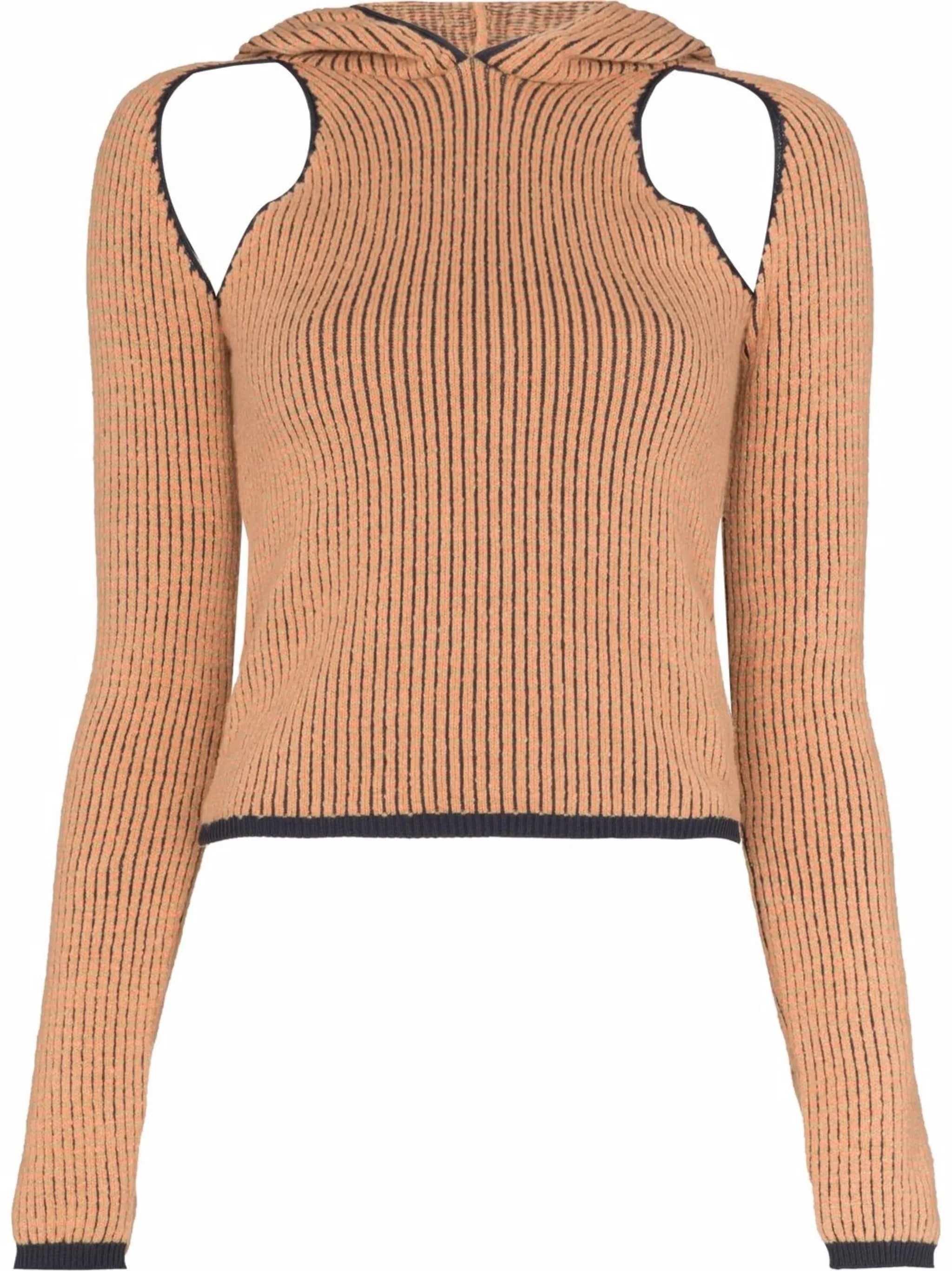 Pixel cut-out hooded ribbed top