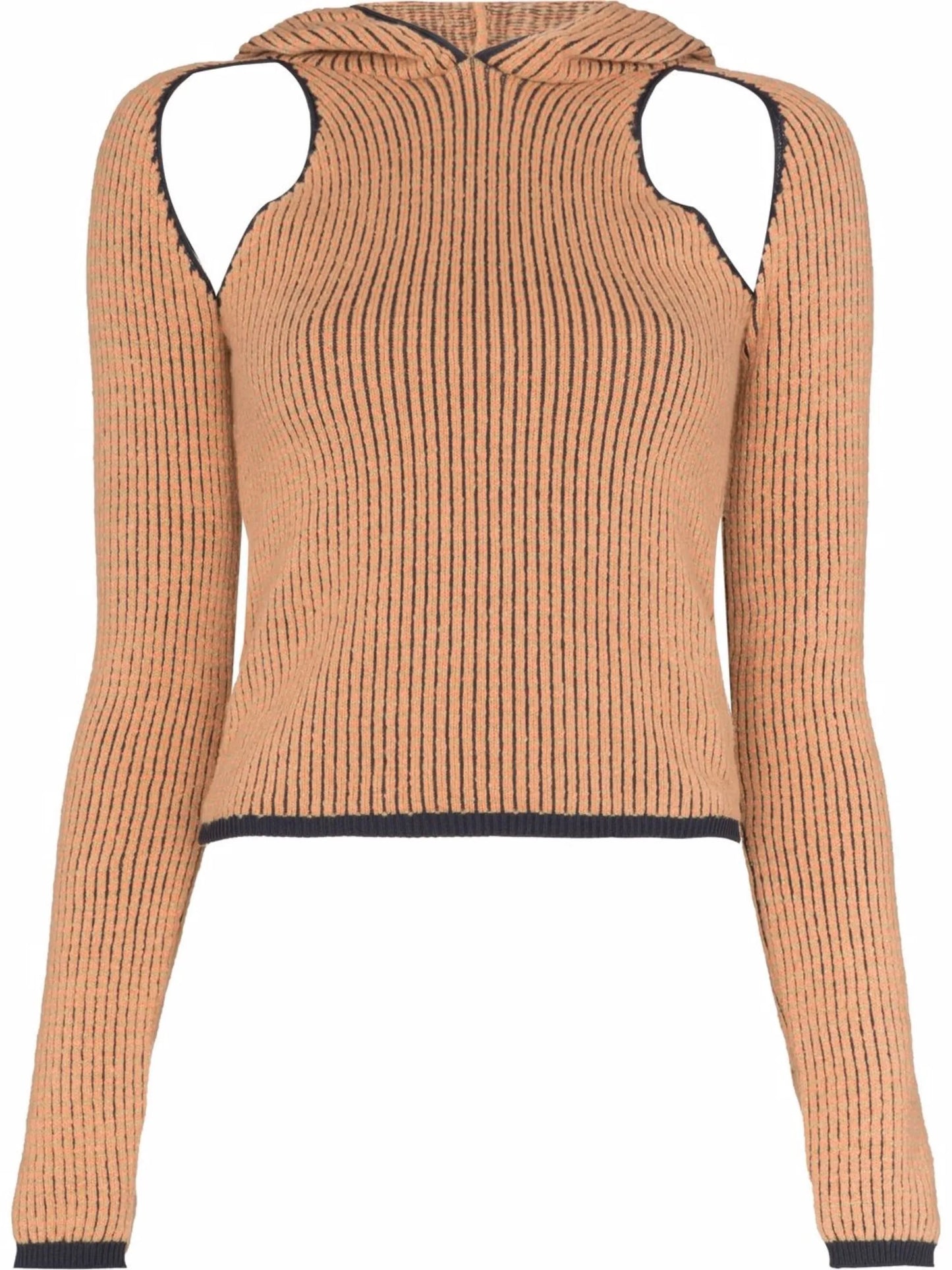Pixel cut-out hooded ribbed top