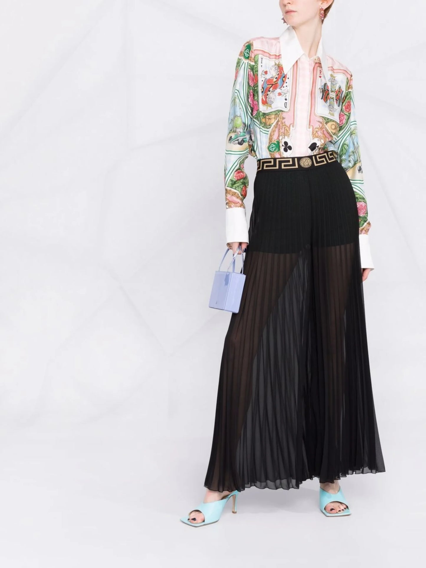 Greca-waistband pleated trousers