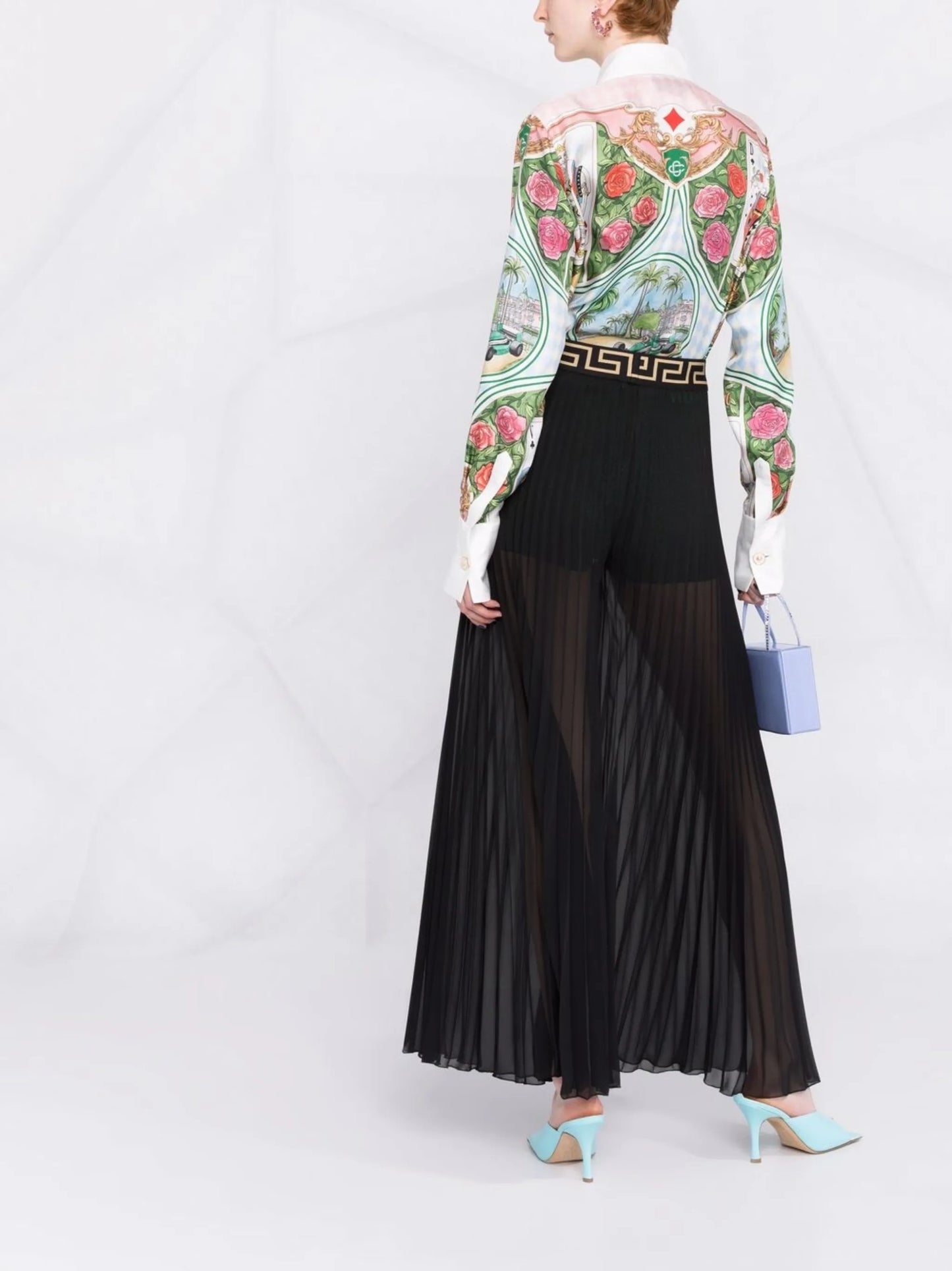 Greca-waistband pleated trousers