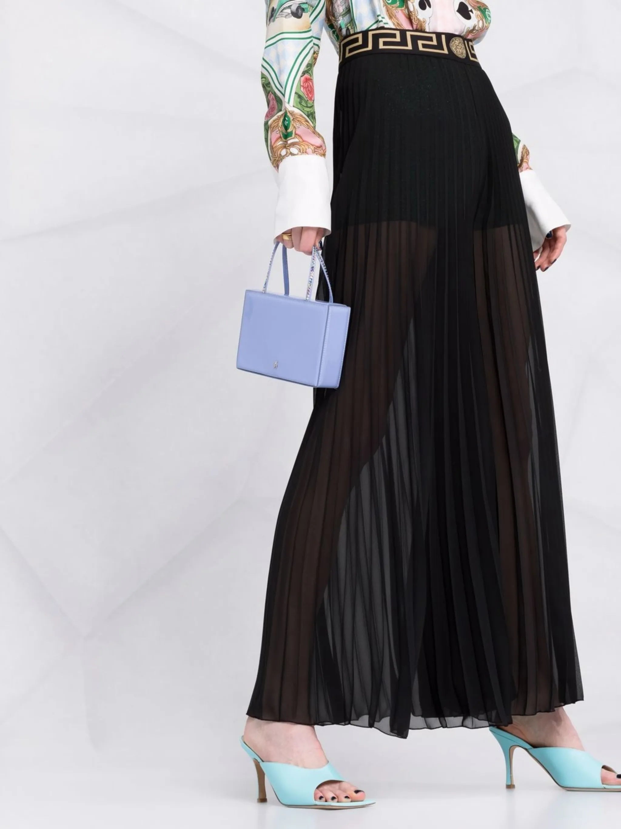 Greca-waistband pleated trousers