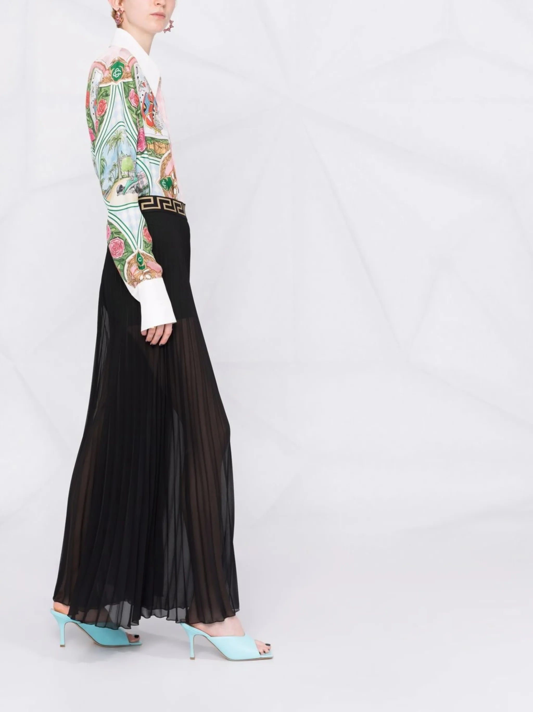 Greca-waistband pleated trousers