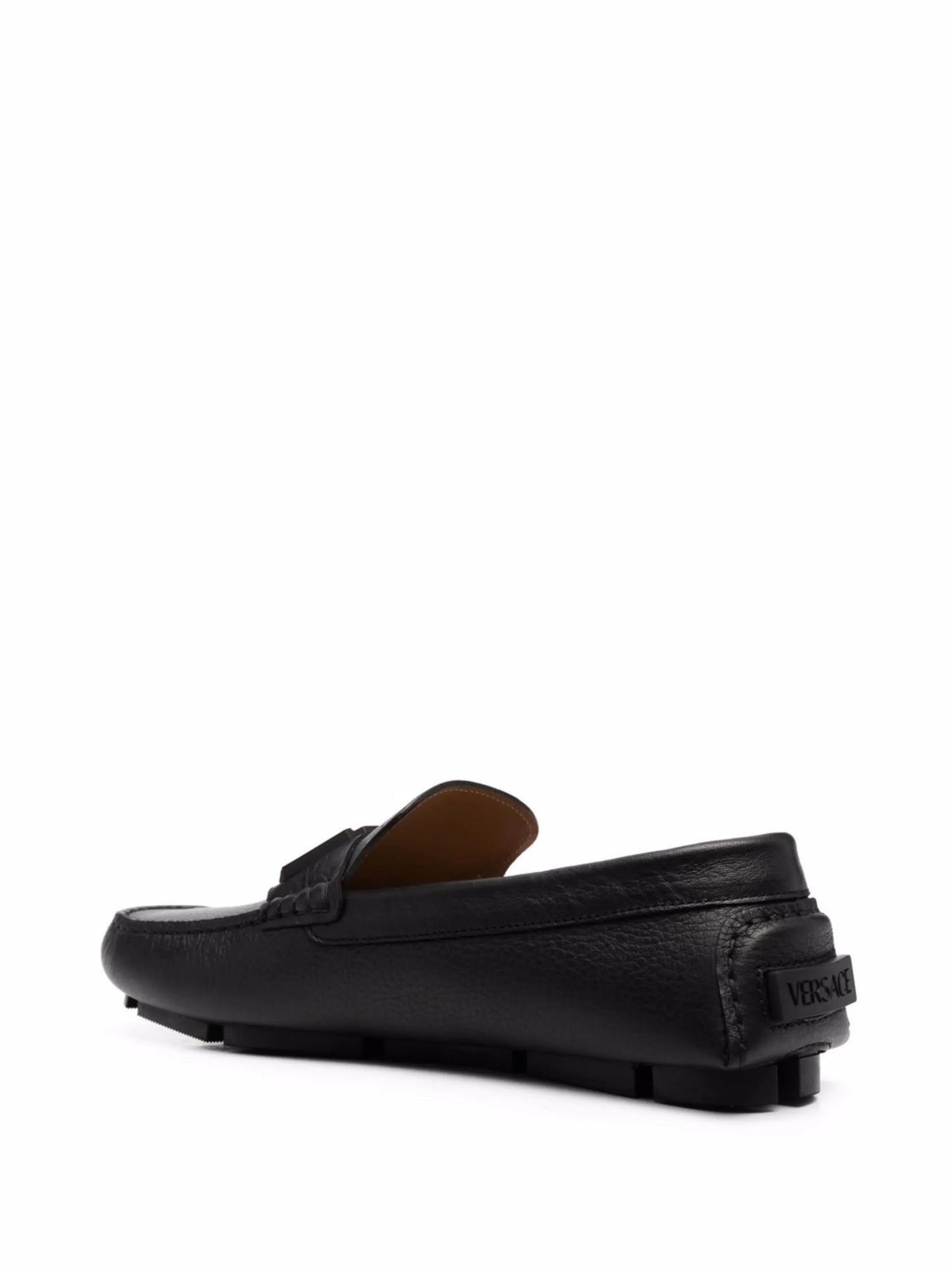 Greca-band pebbled leather loafers