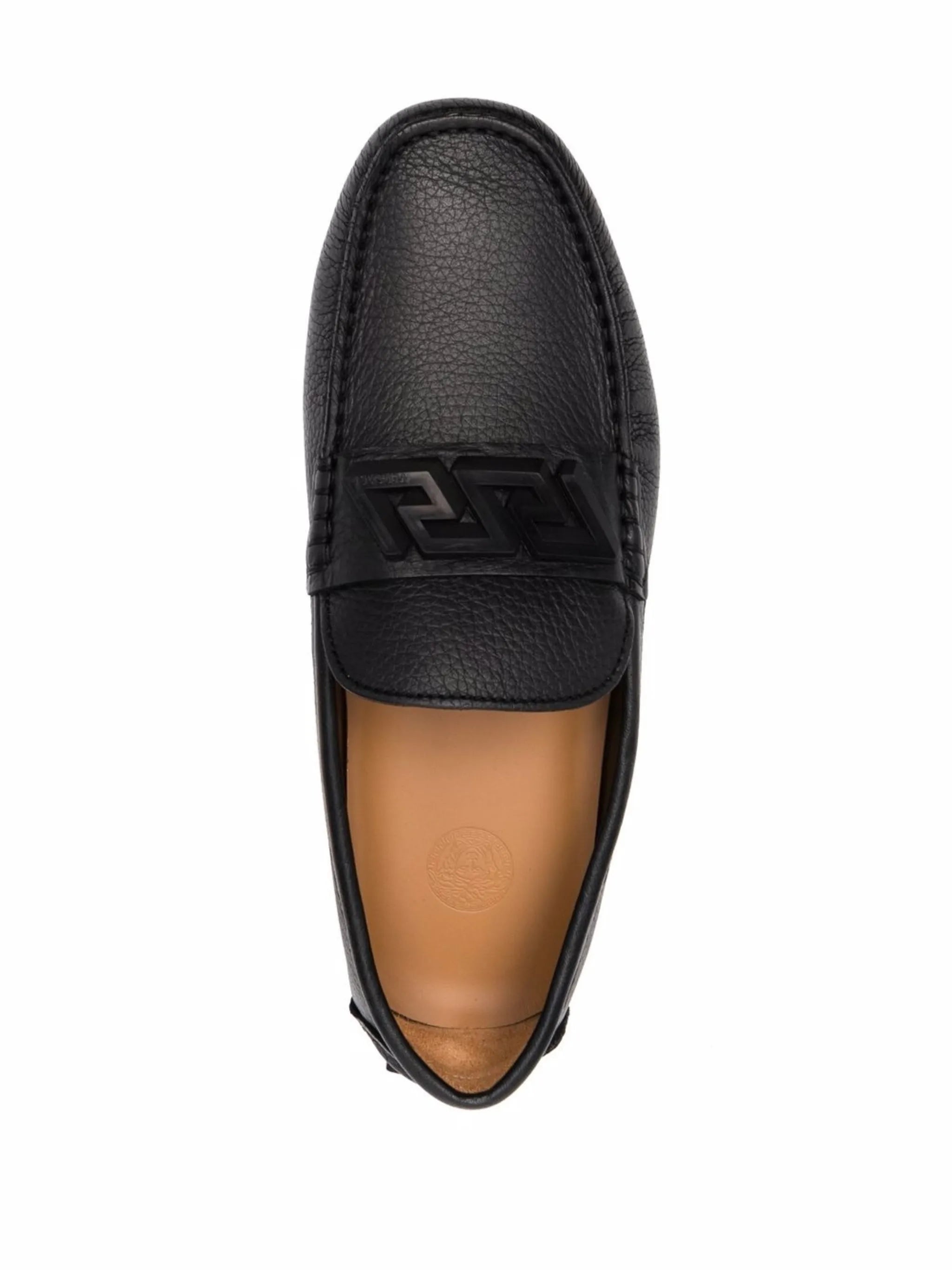 Greca-band pebbled leather loafers