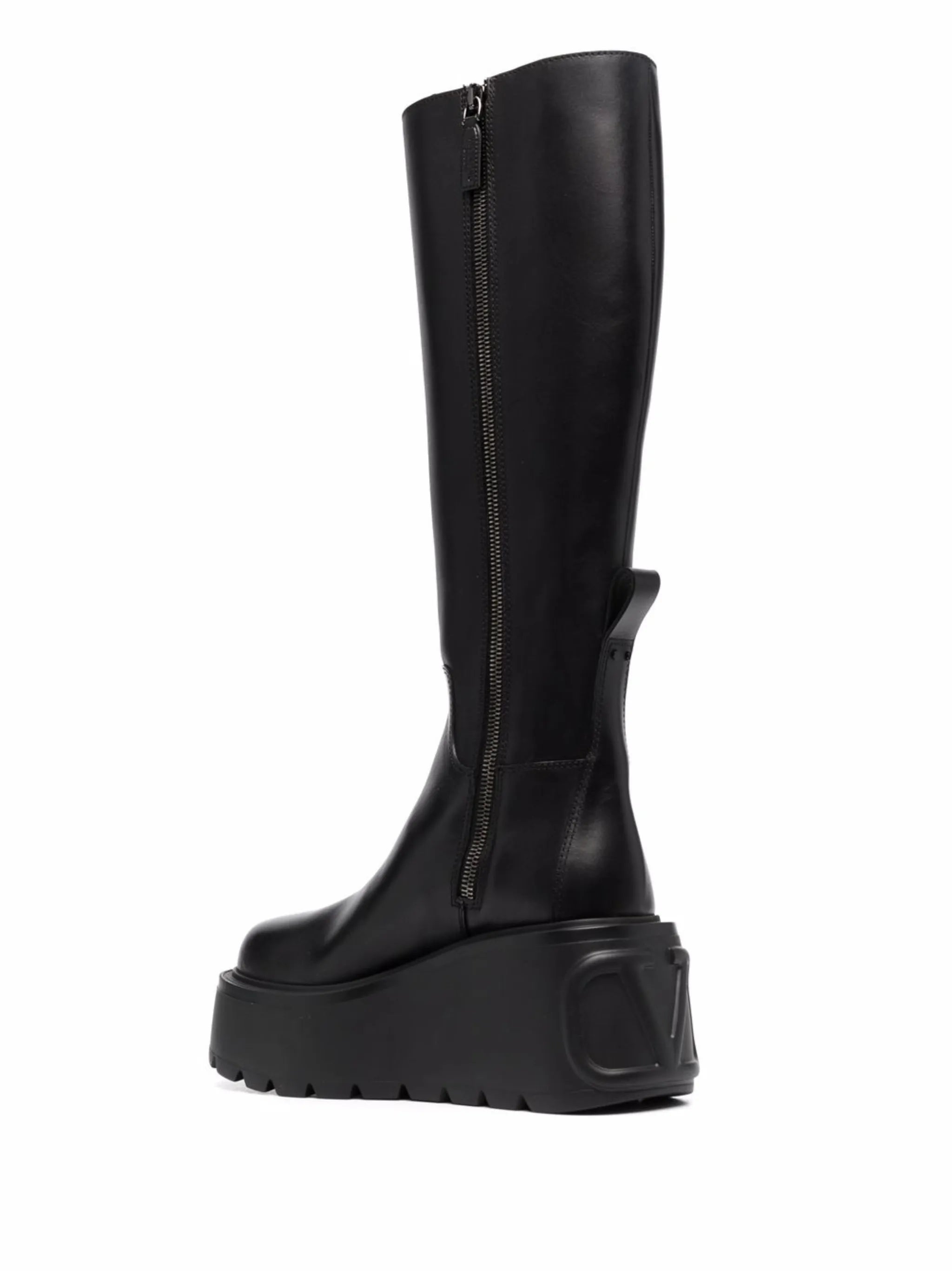 VLogo knee-high leather platform boots