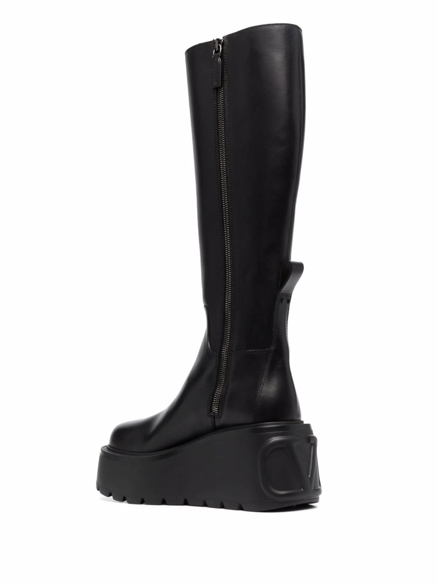 VLogo knee-high leather platform boots