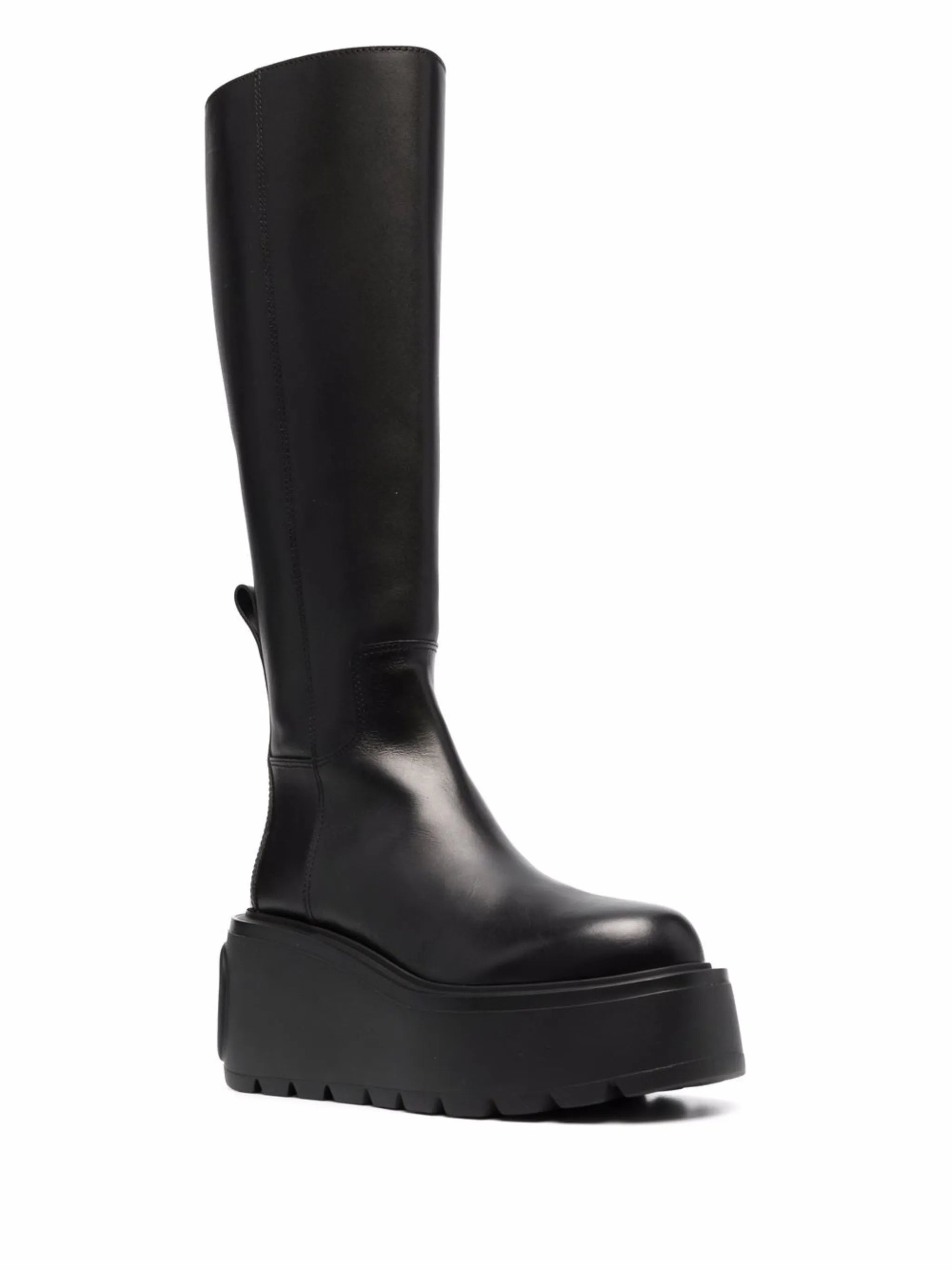 VLogo knee-high leather platform boots