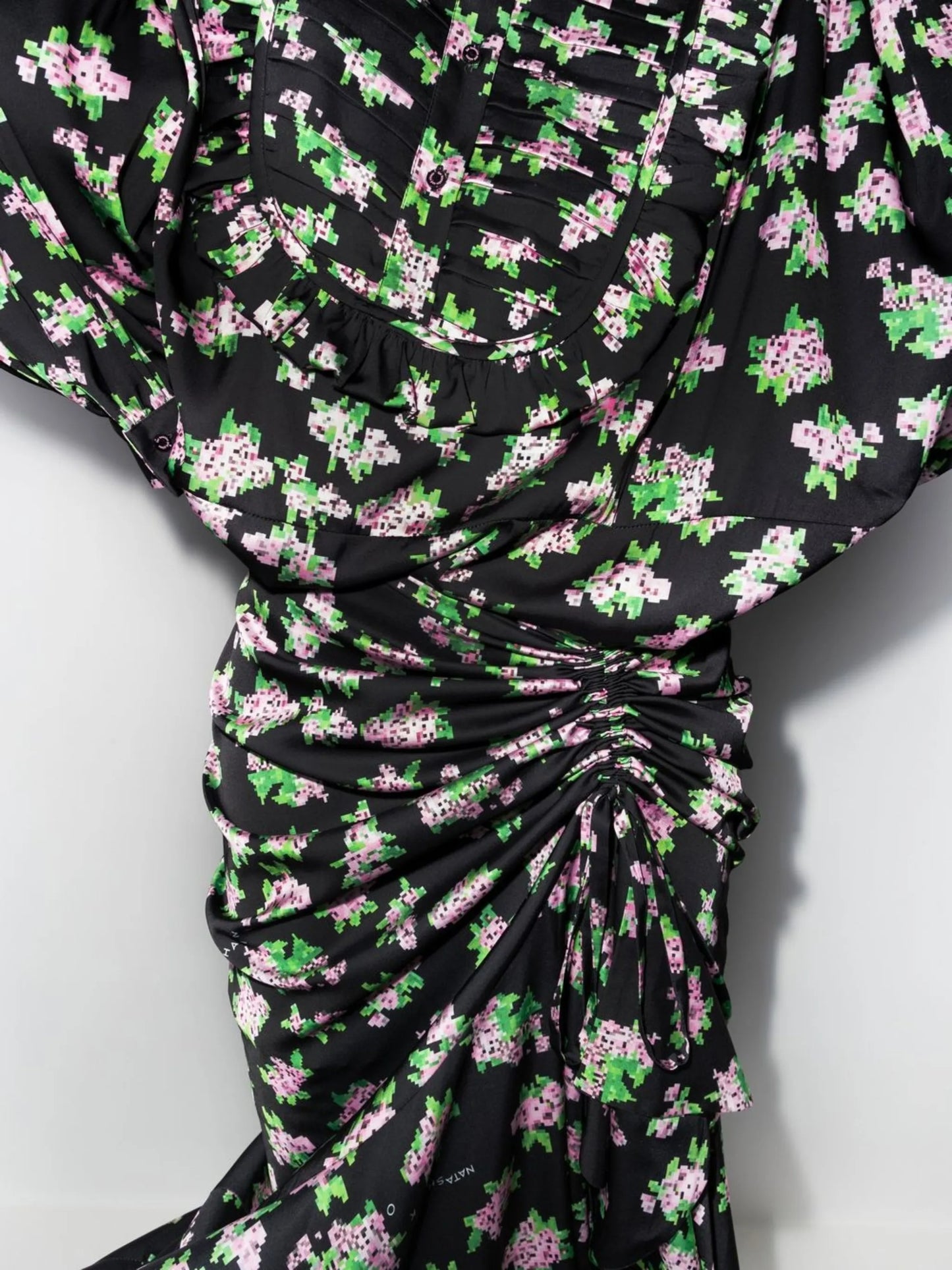 Pixel flower-print draped maxi dress