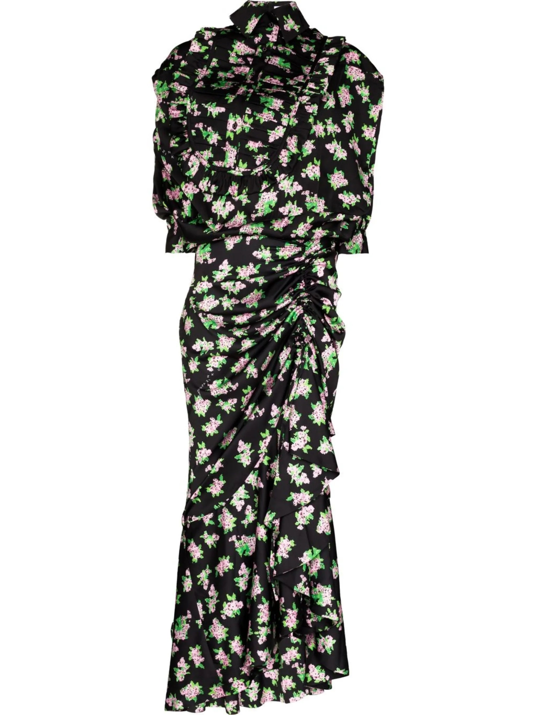 Pixel flower-print draped maxi dress
