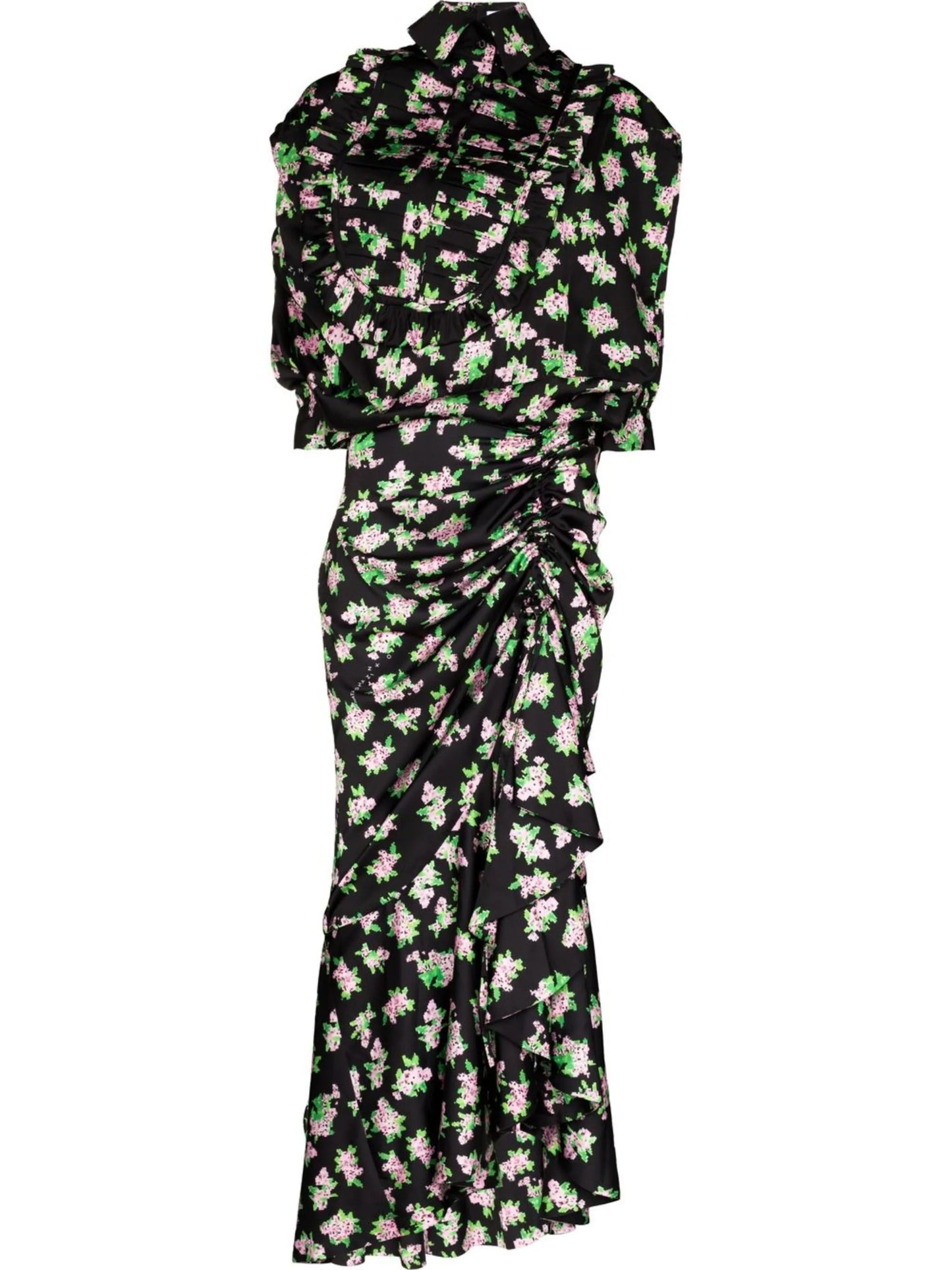 Pixel flower-print draped maxi dress