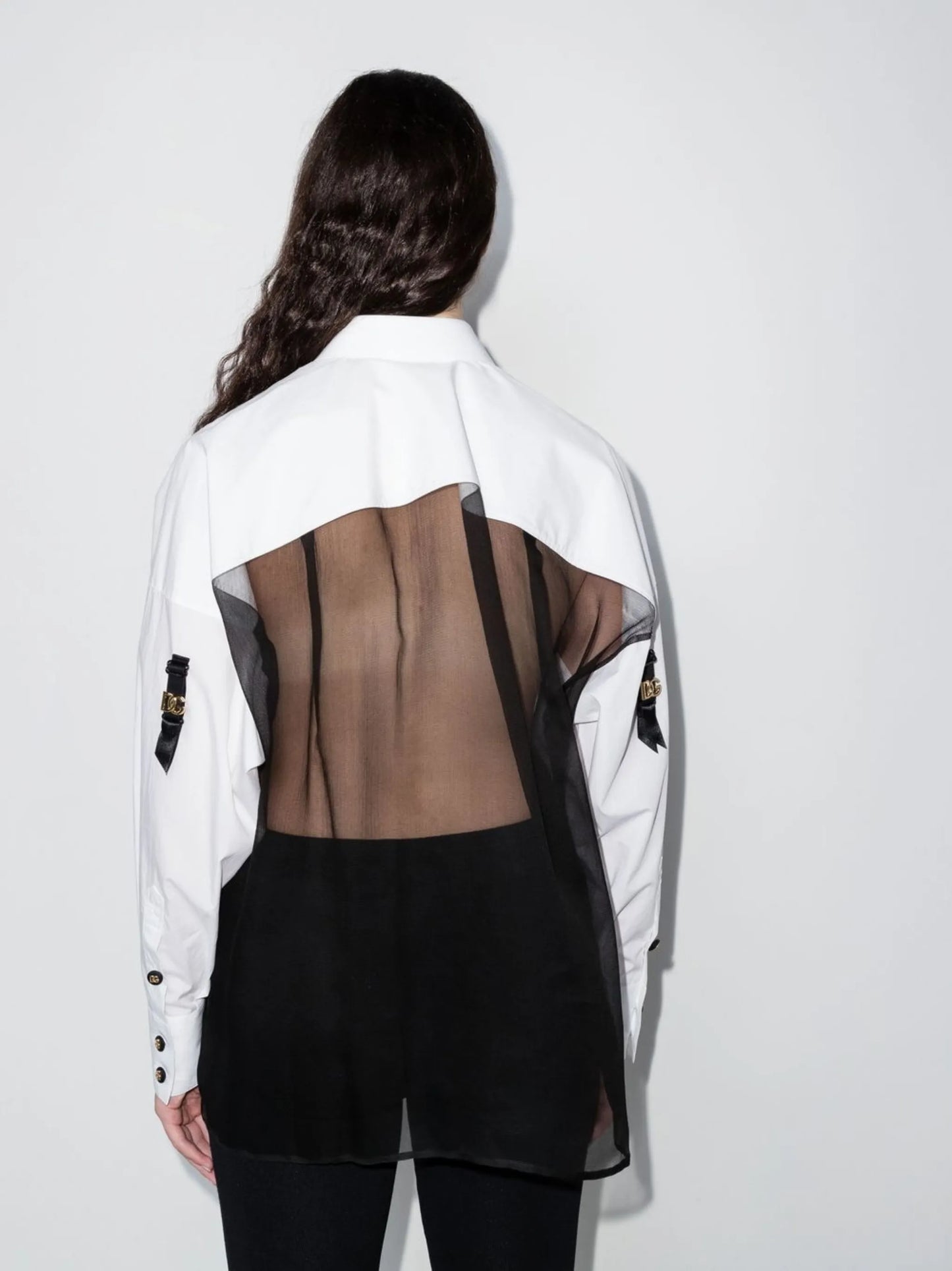 chiffon-panel poplin shirt