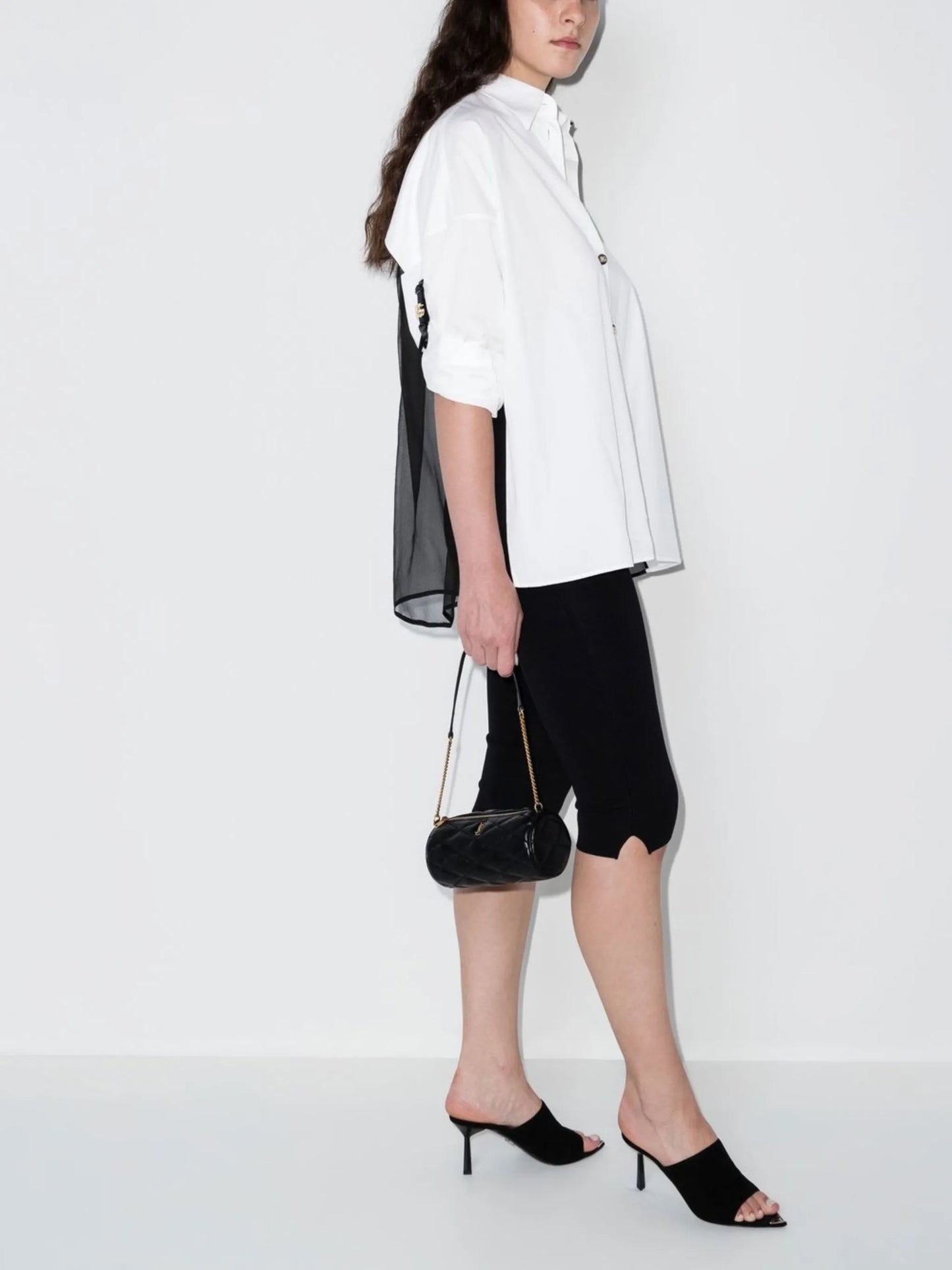 chiffon-panel poplin shirt
