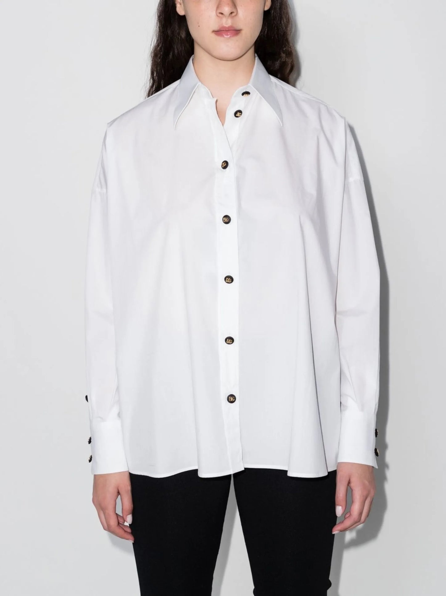 chiffon-panel poplin shirt