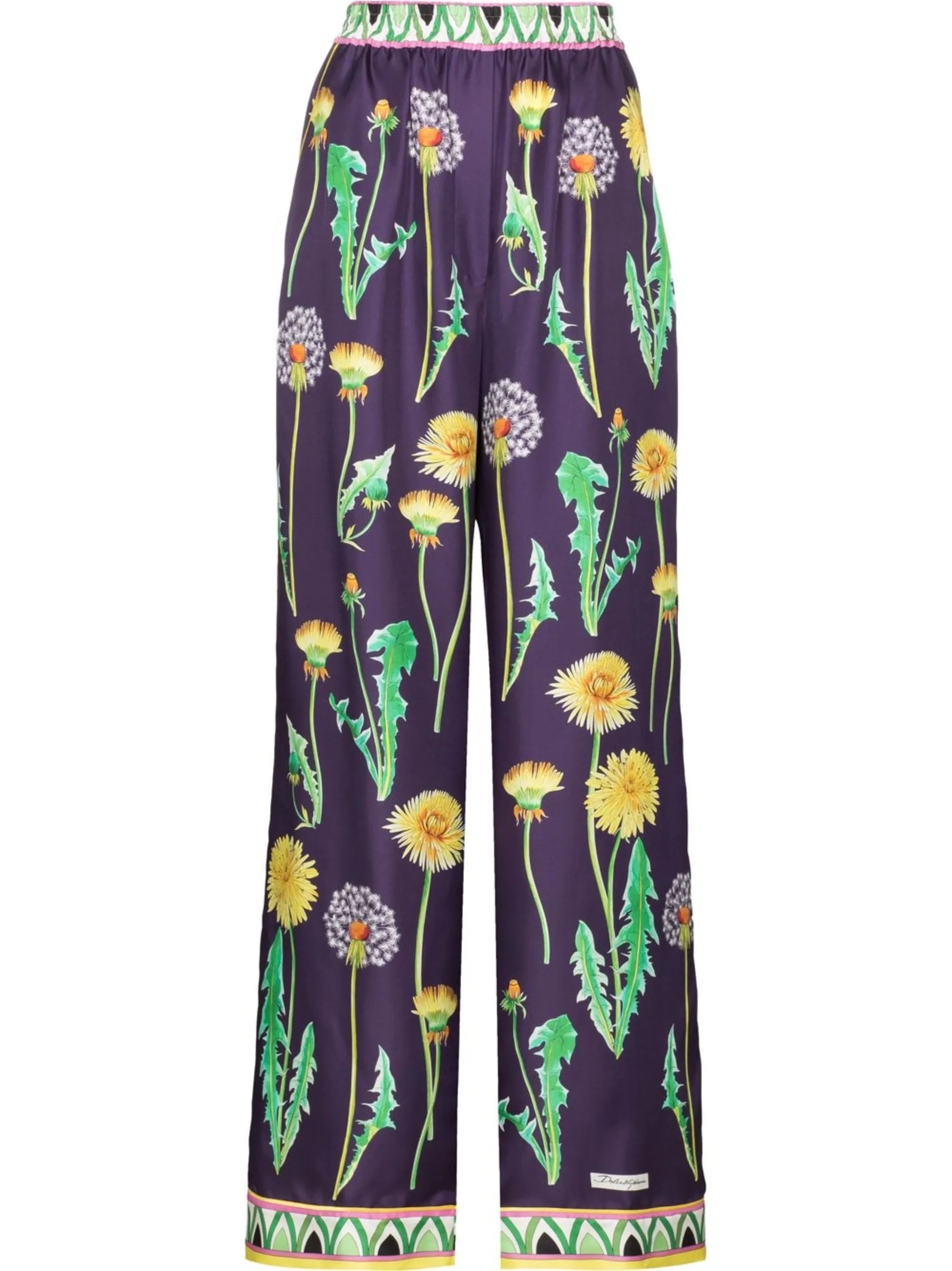 dandelion-print silk palazzo trousers