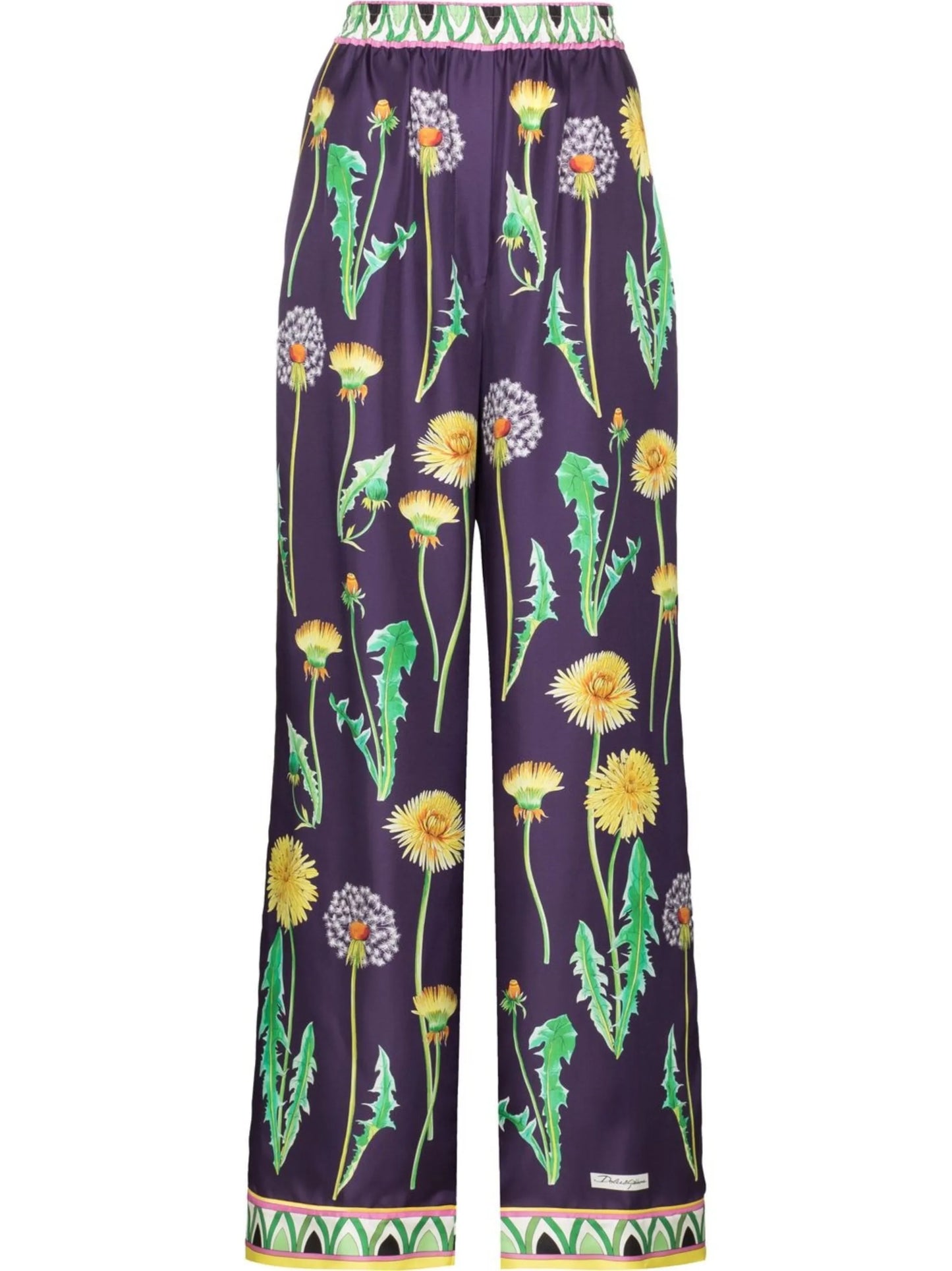 dandelion-print silk palazzo trousers