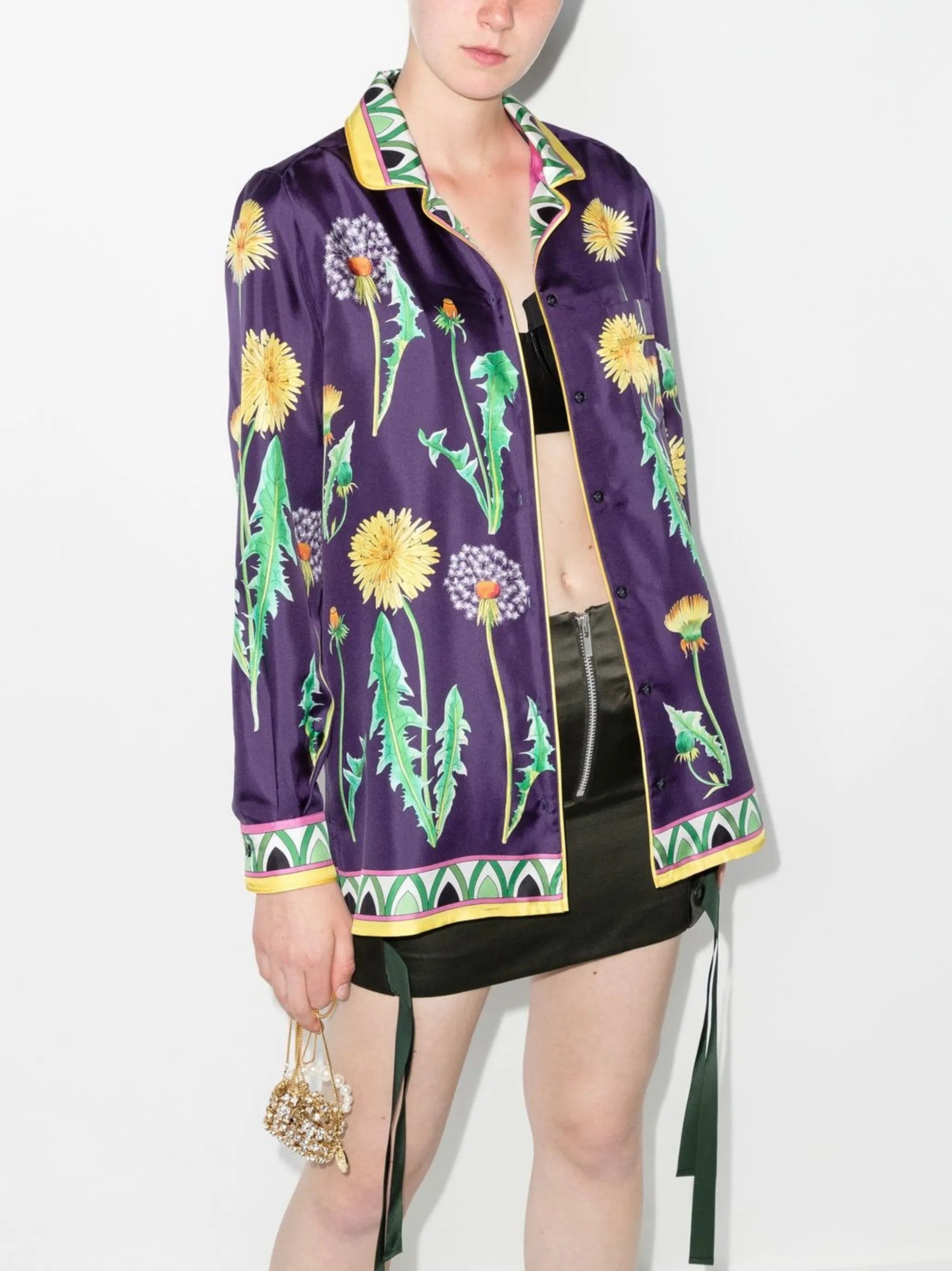 dandelion-print silk shirt