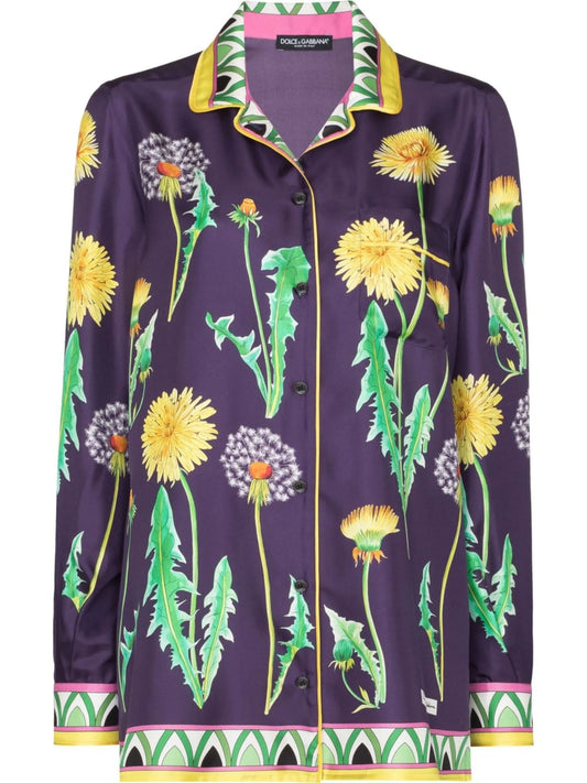 dandelion-print silk shirt