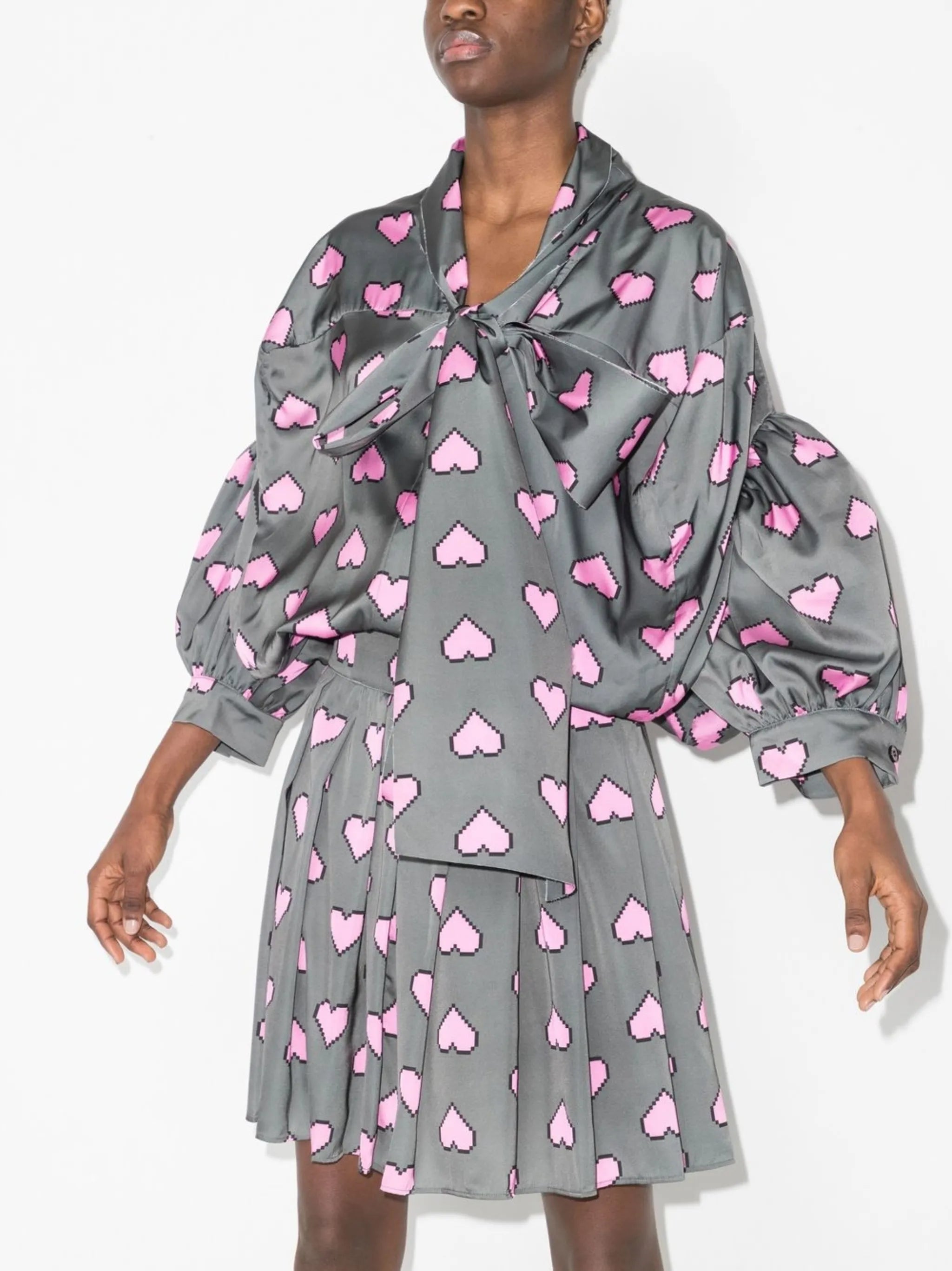 pixel hearts-print minidress