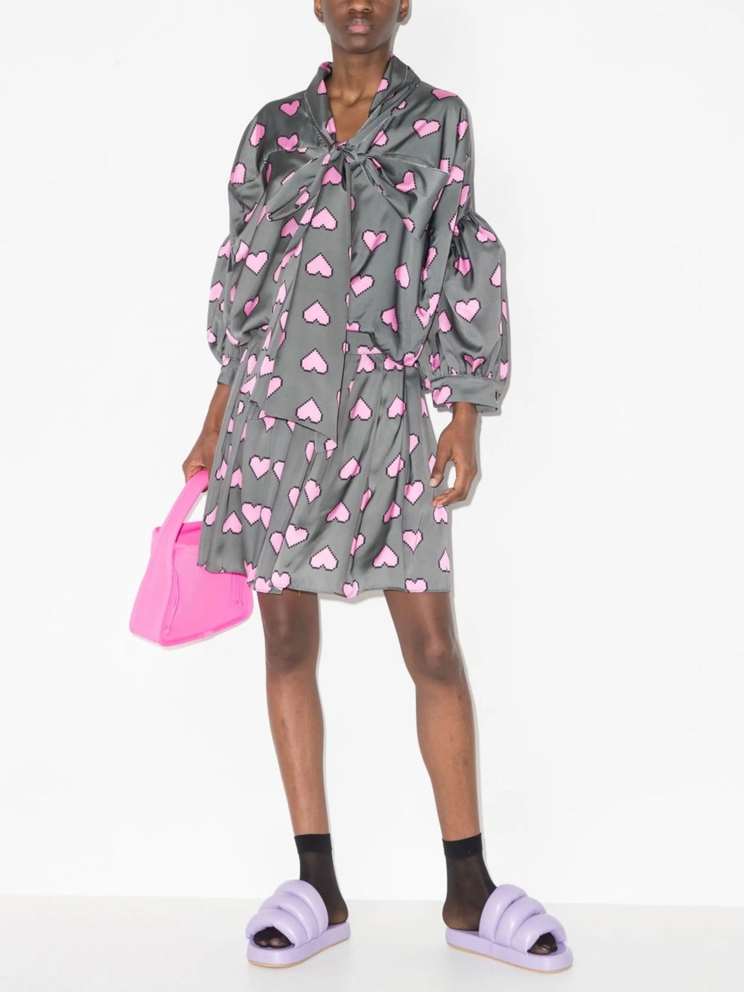 pixel hearts-print minidress