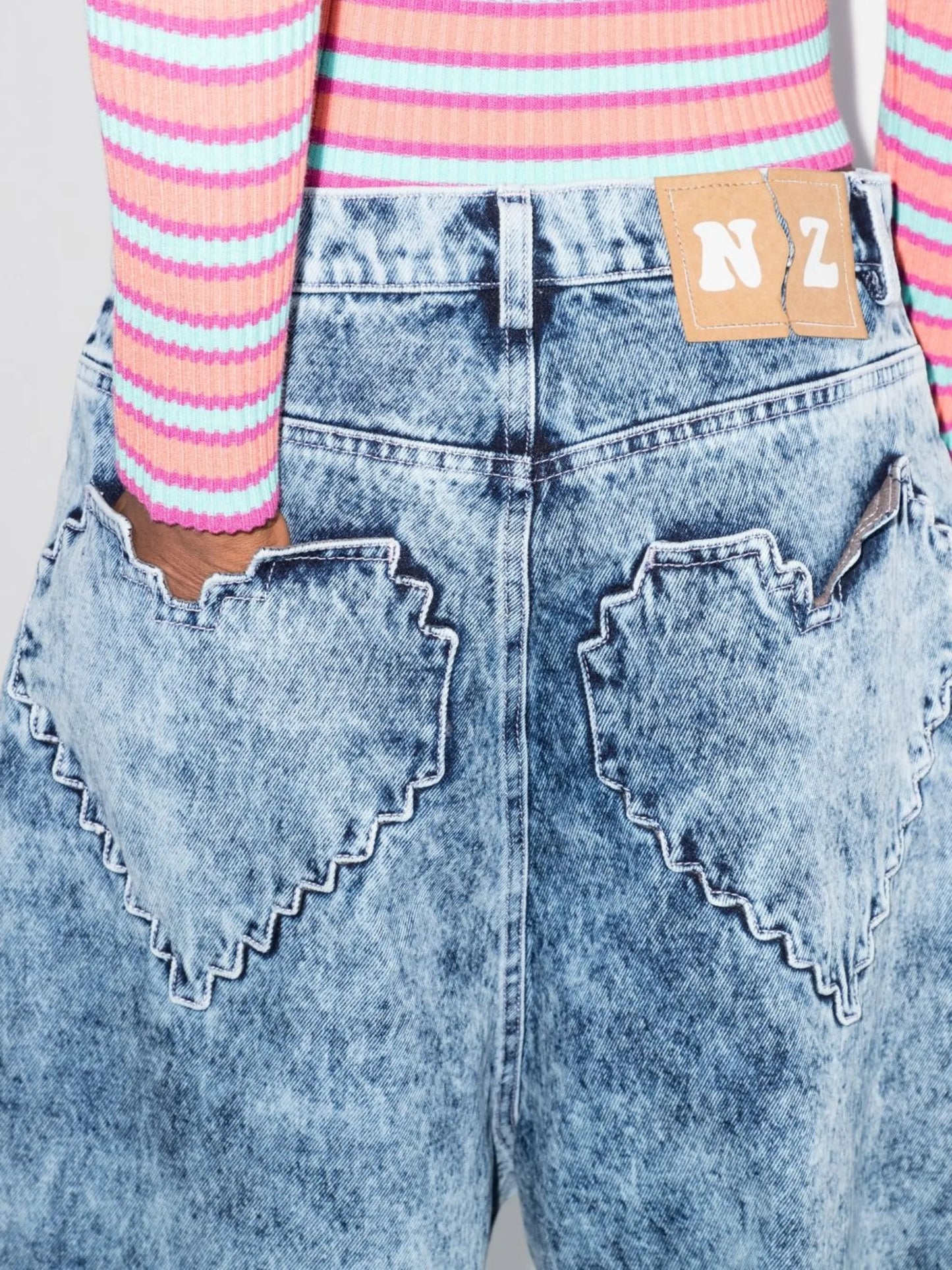 acid-wash wide leg jeans