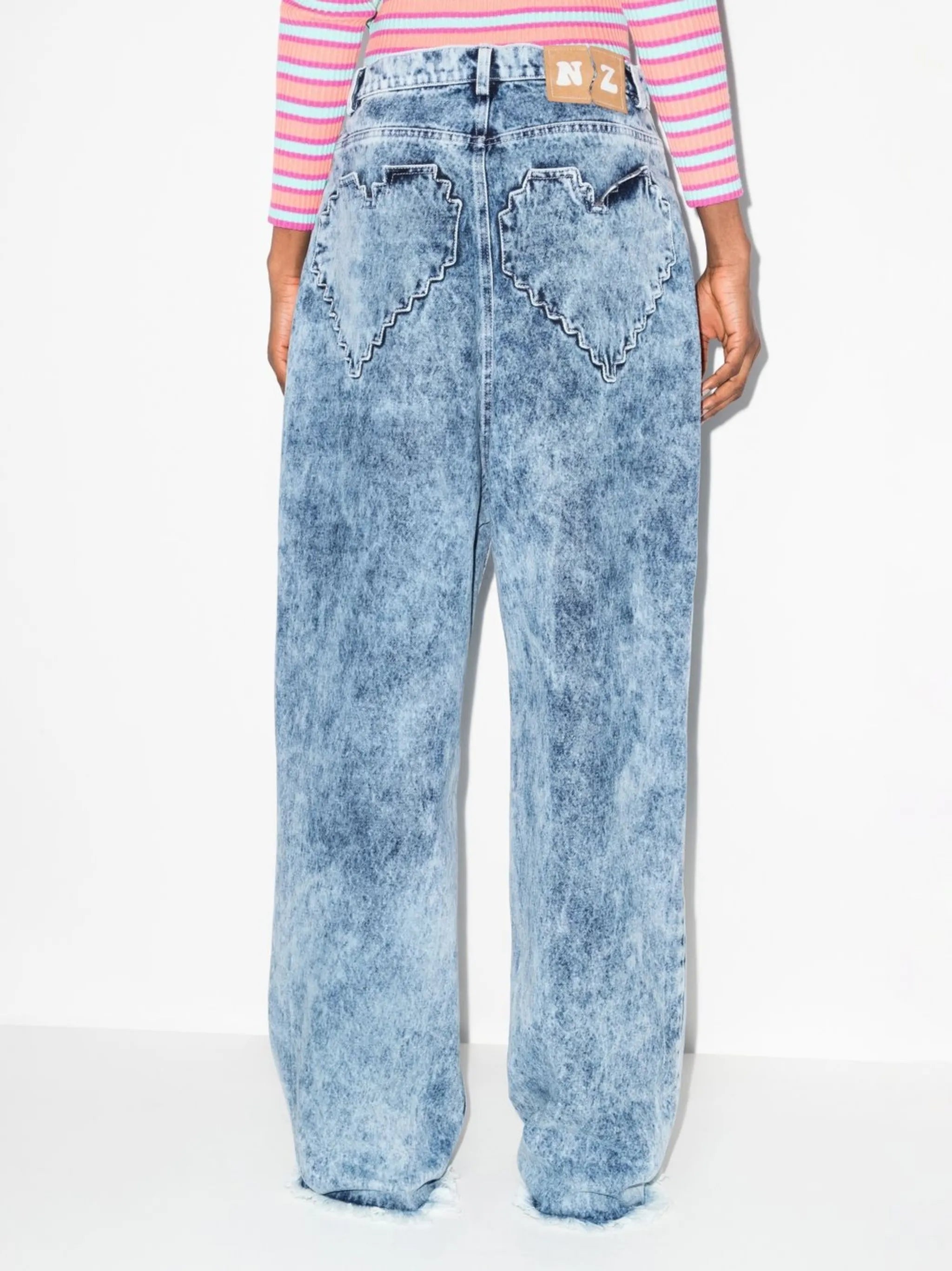 acid-wash wide leg jeans