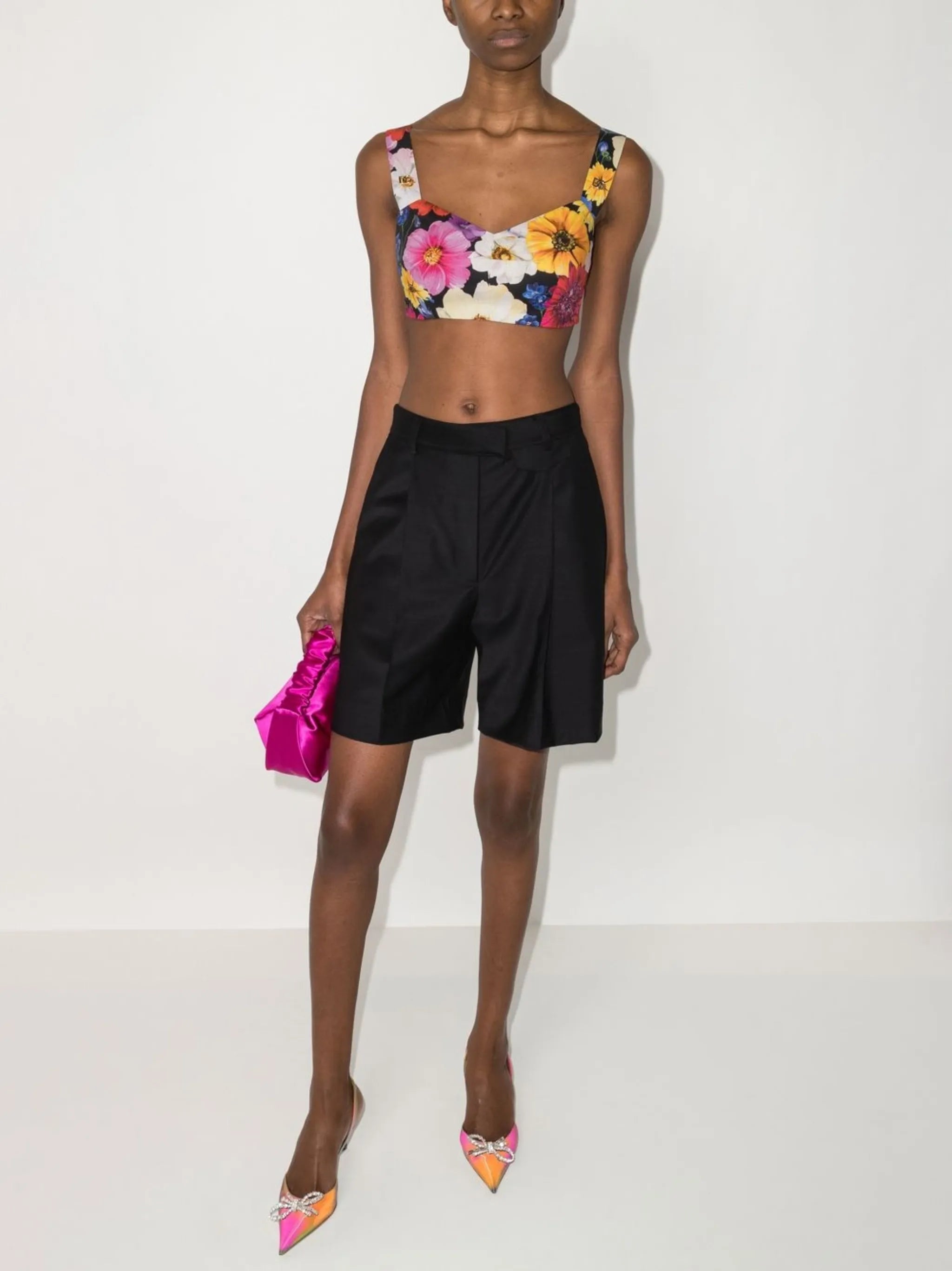 floral-print cropped top
