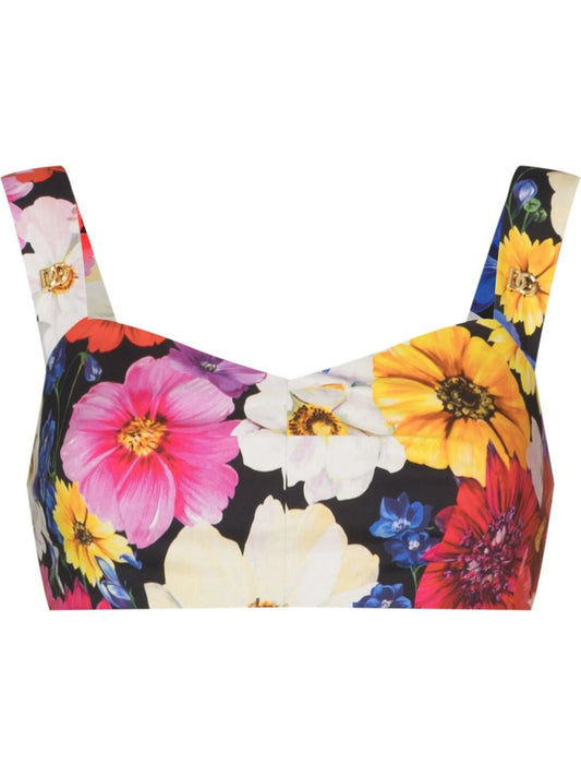 floral-print cropped top