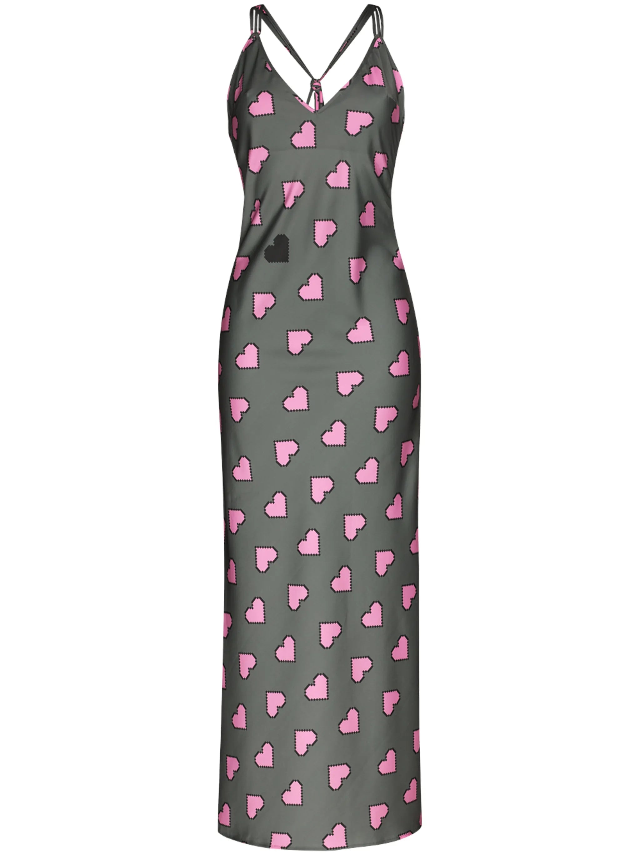 pixel hearts-print slip dress