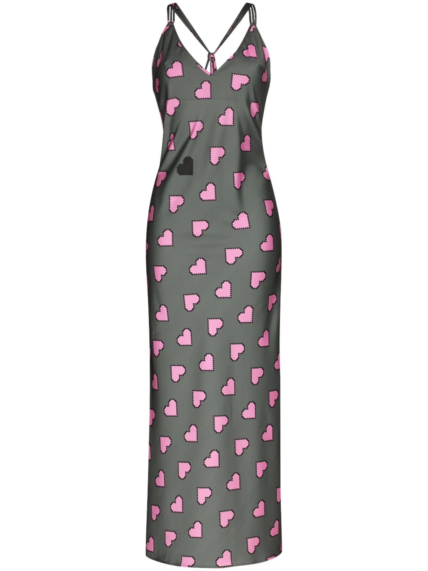pixel hearts-print slip dress