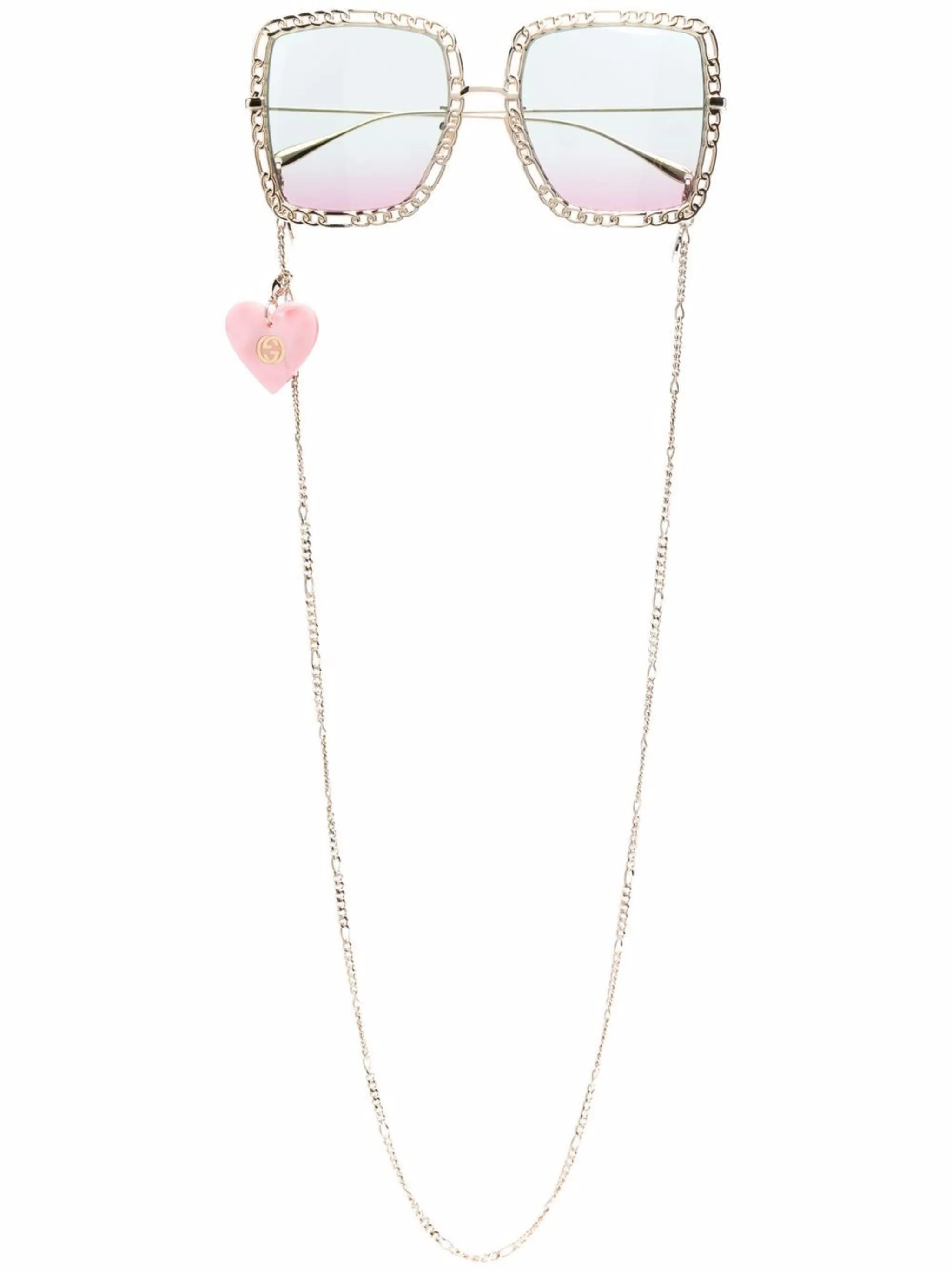 heart-pendant square-frame sunglasses